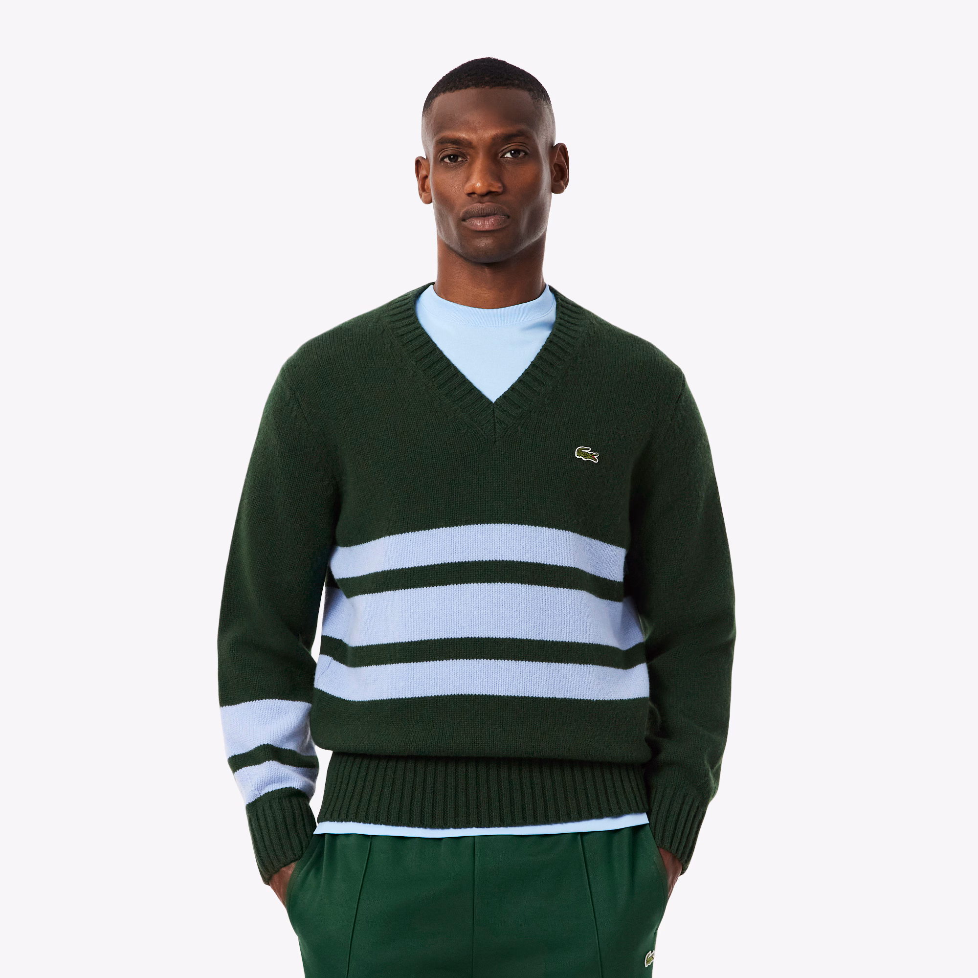 Men's Striped Wool V-Neck Sweater