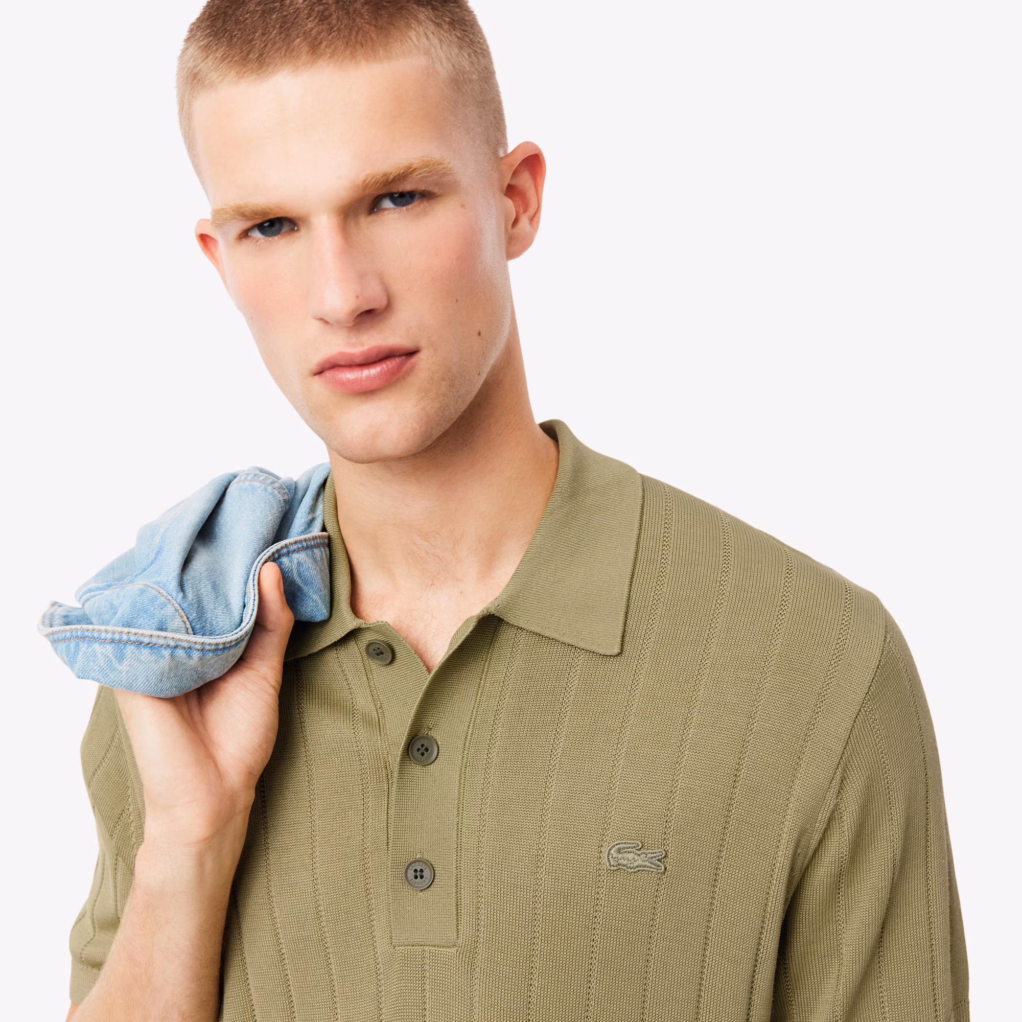 Men's Fluid Ribbed Knit Polo Collar Sweater