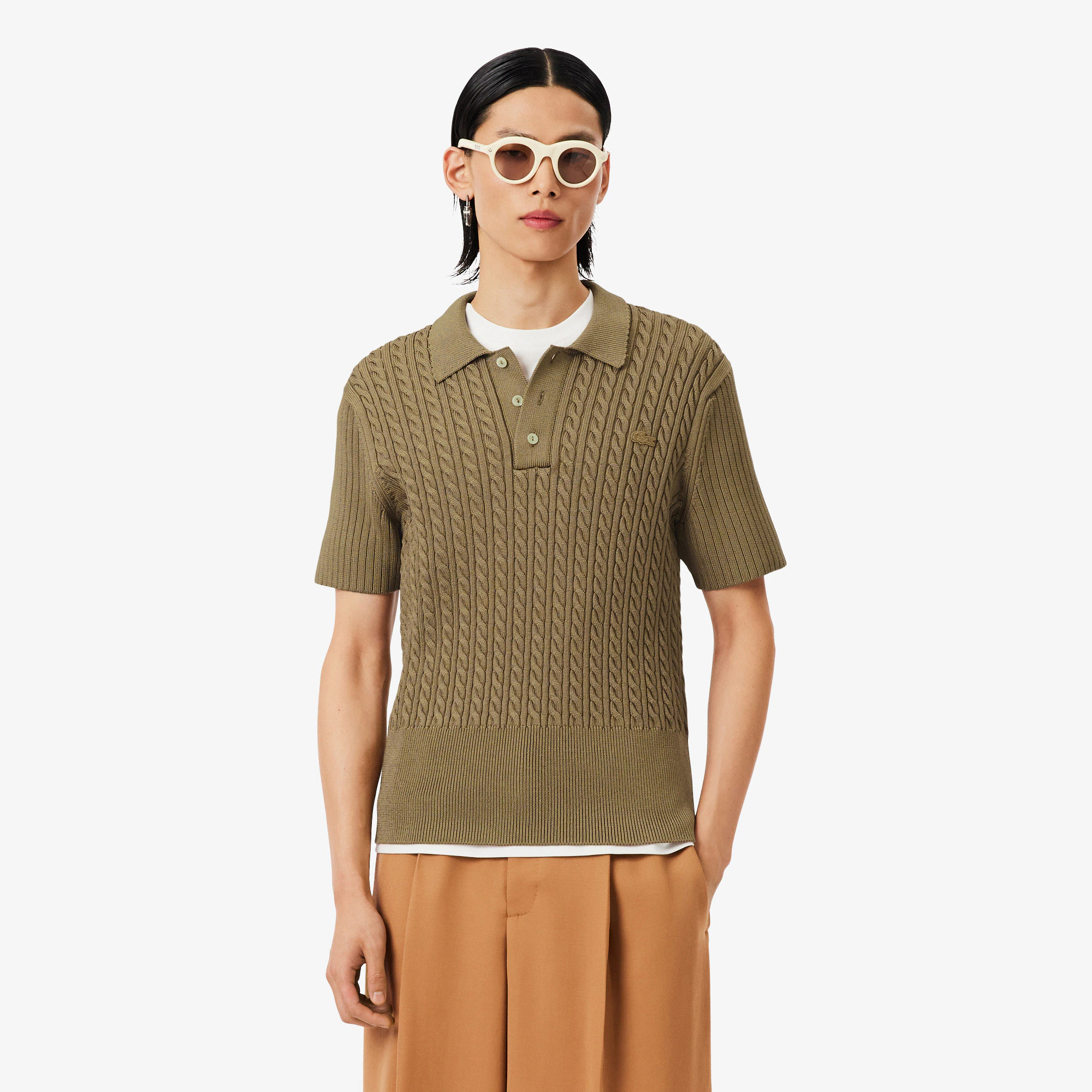 Runway Cable Knit Polo Collar Sweater