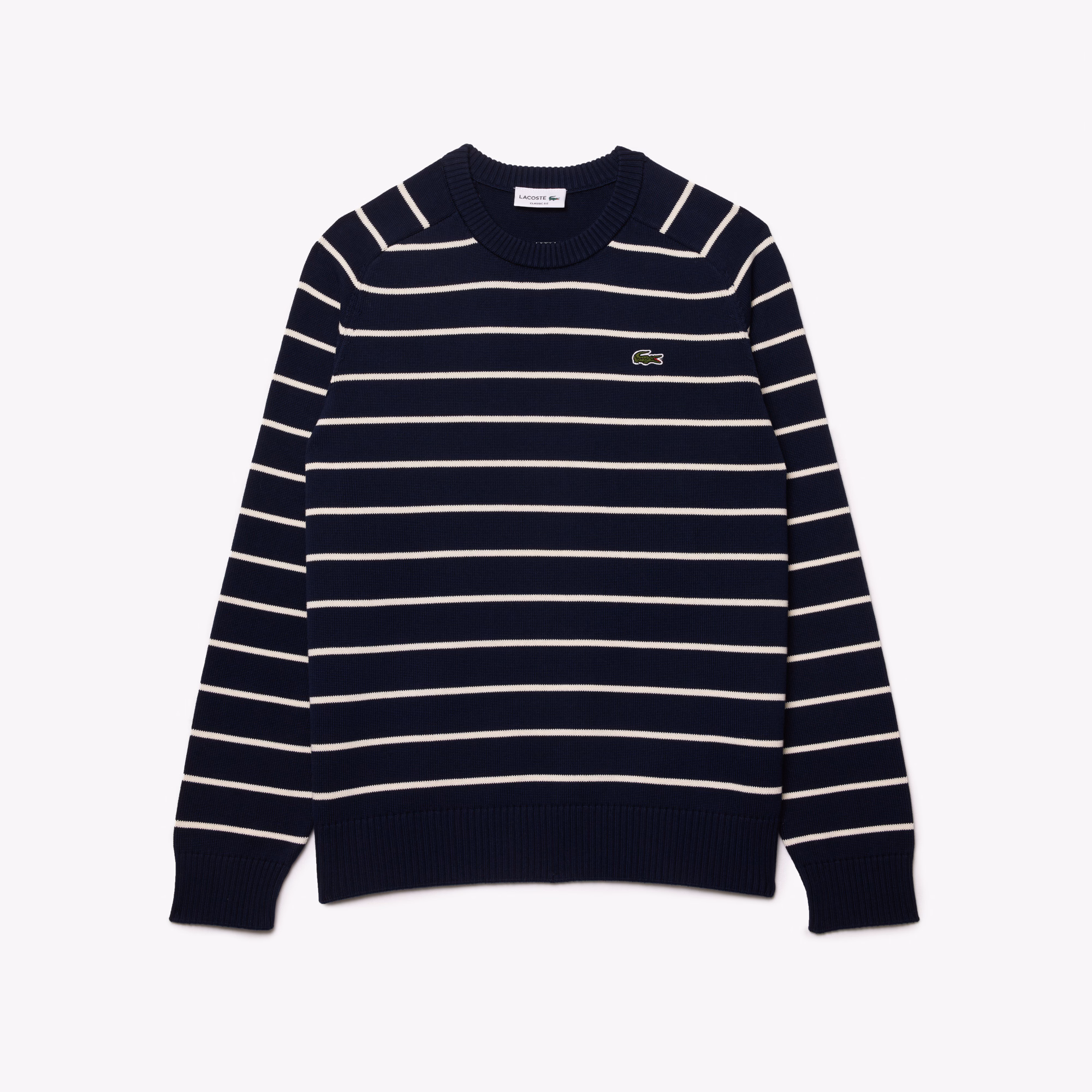 Men's Striped 3D Knit Cotton Crew Neck Sweater