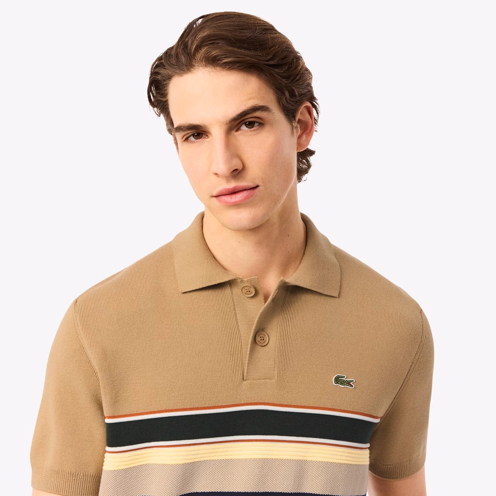 Men's Made In France Striped Polo Collar Sweater