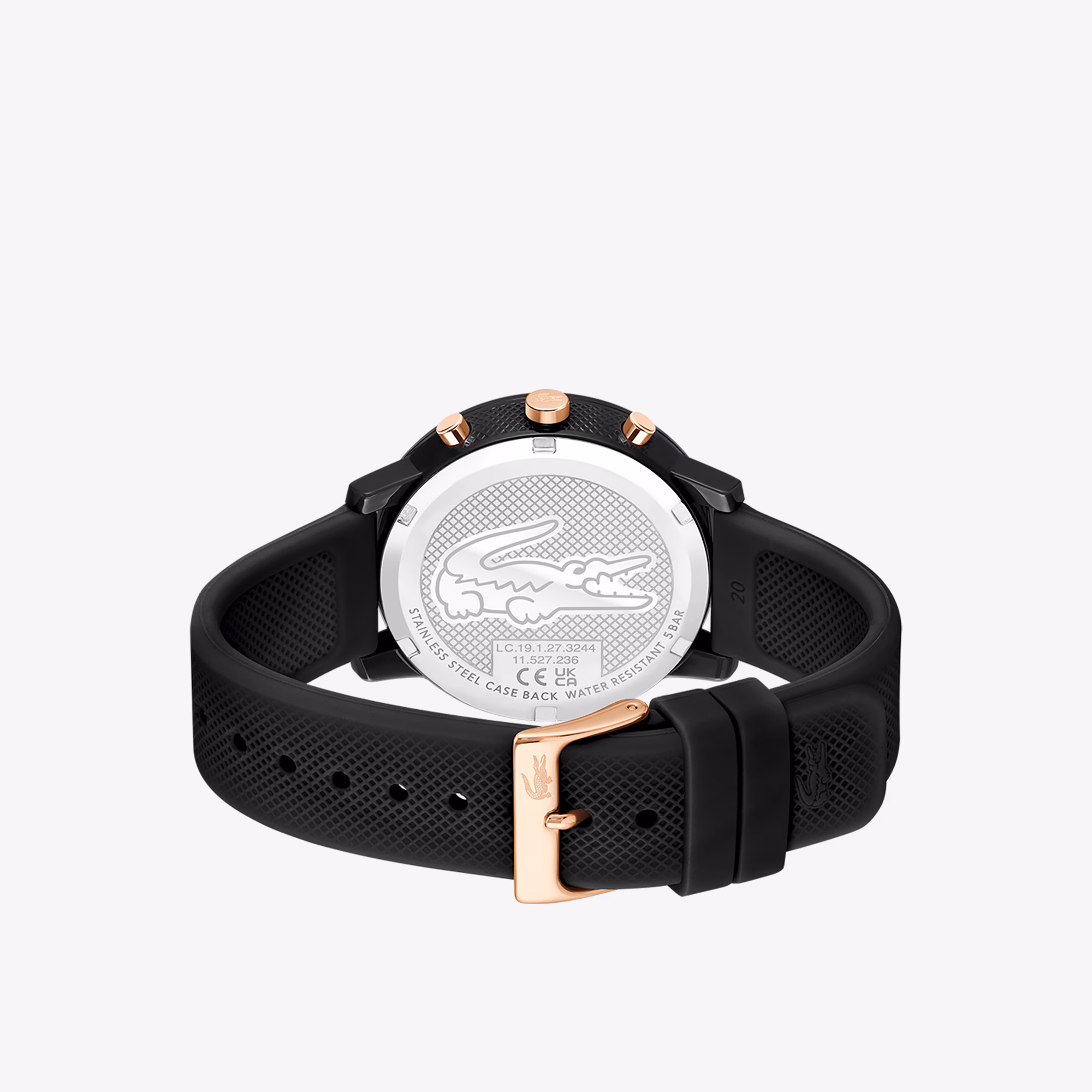 Men's Lacoste.12.12 Chrono Watch Black & Carnation Gold Silicone
