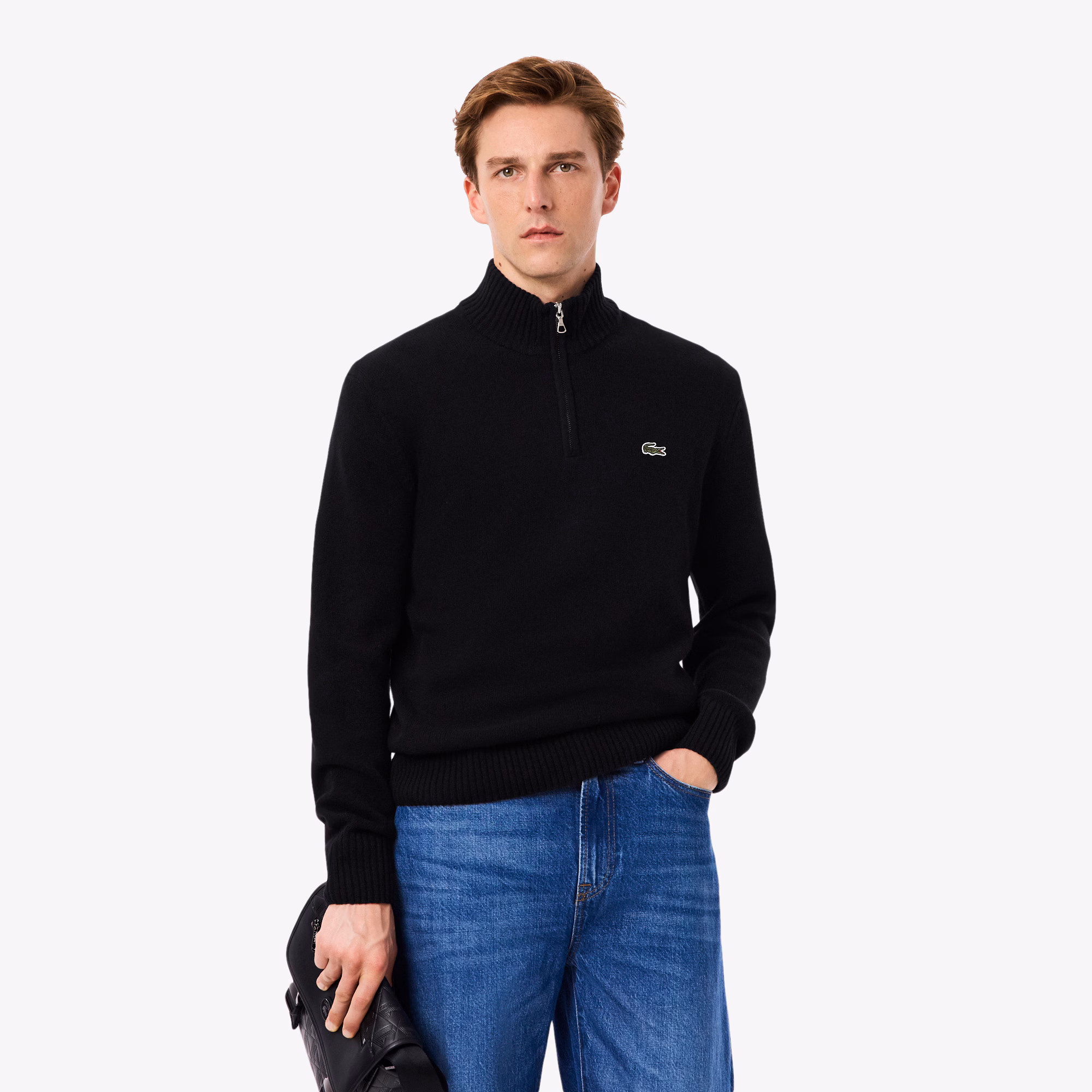 Men's Zip-Up High-Neck Wool Sweater