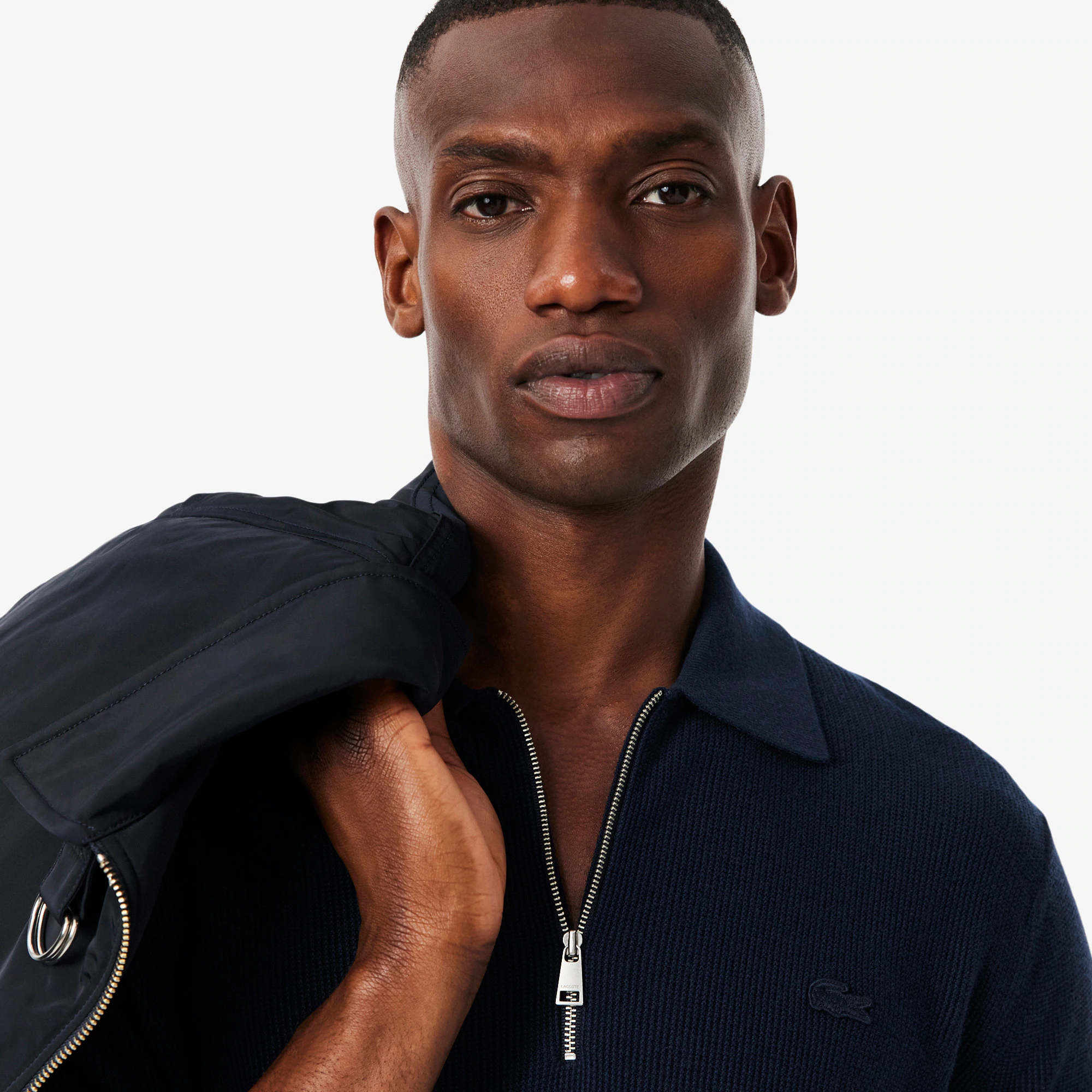 Men's Cotton & Wool Blend Half-Zip Polo Collar Sweater