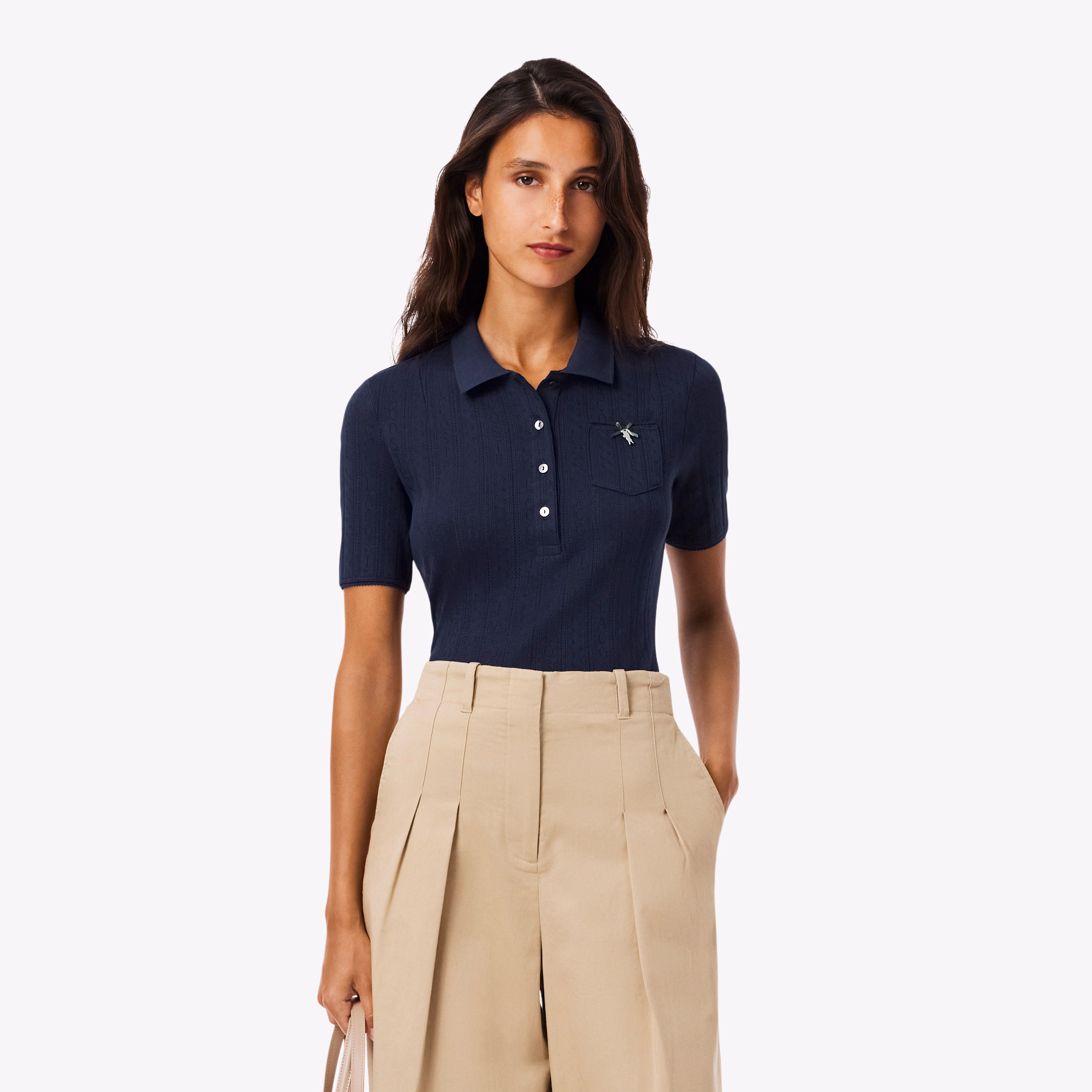 Women's Slim Fit Pointelle Branded L.12.D Polo