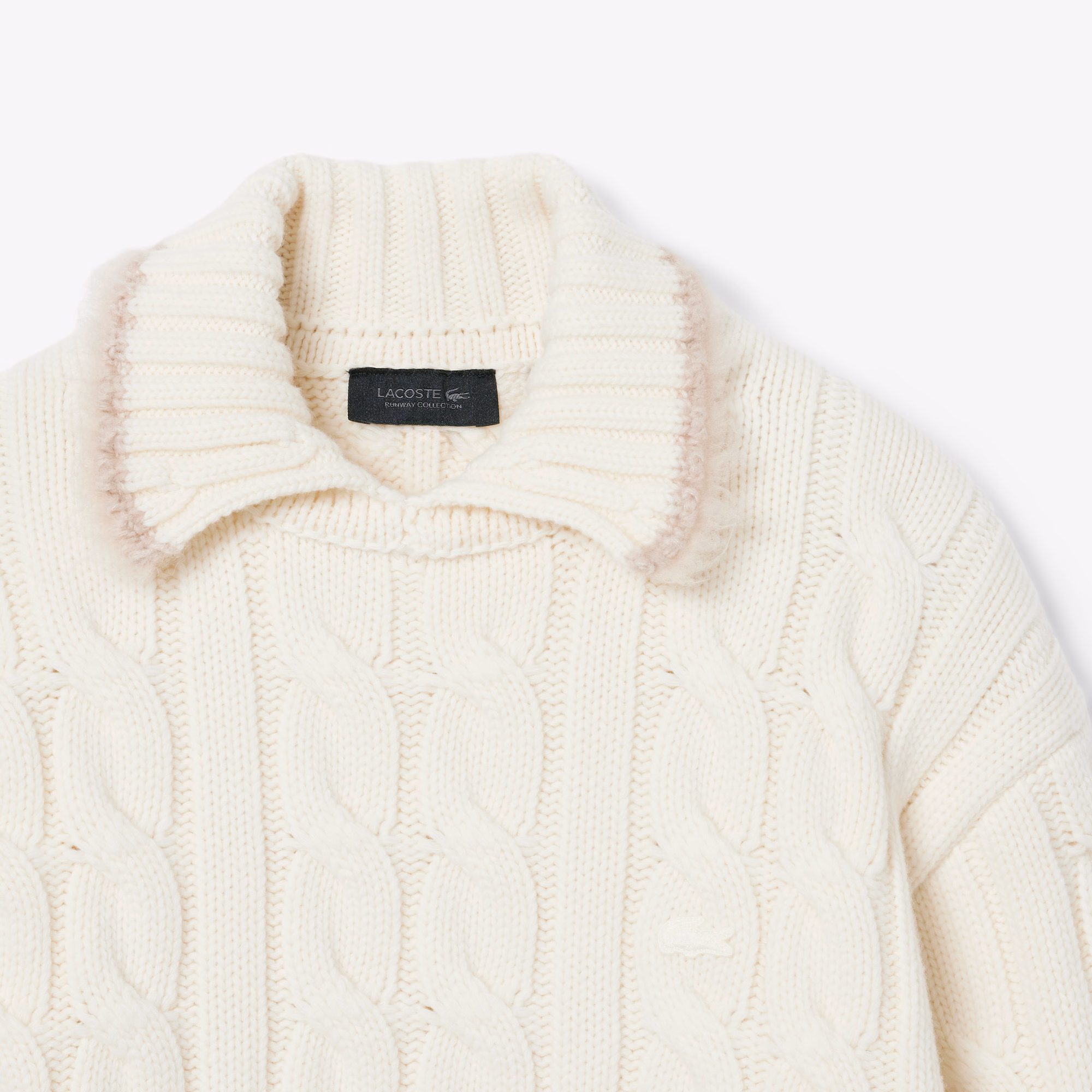 Runway Wool Polo Collar Cable Knit Sweater