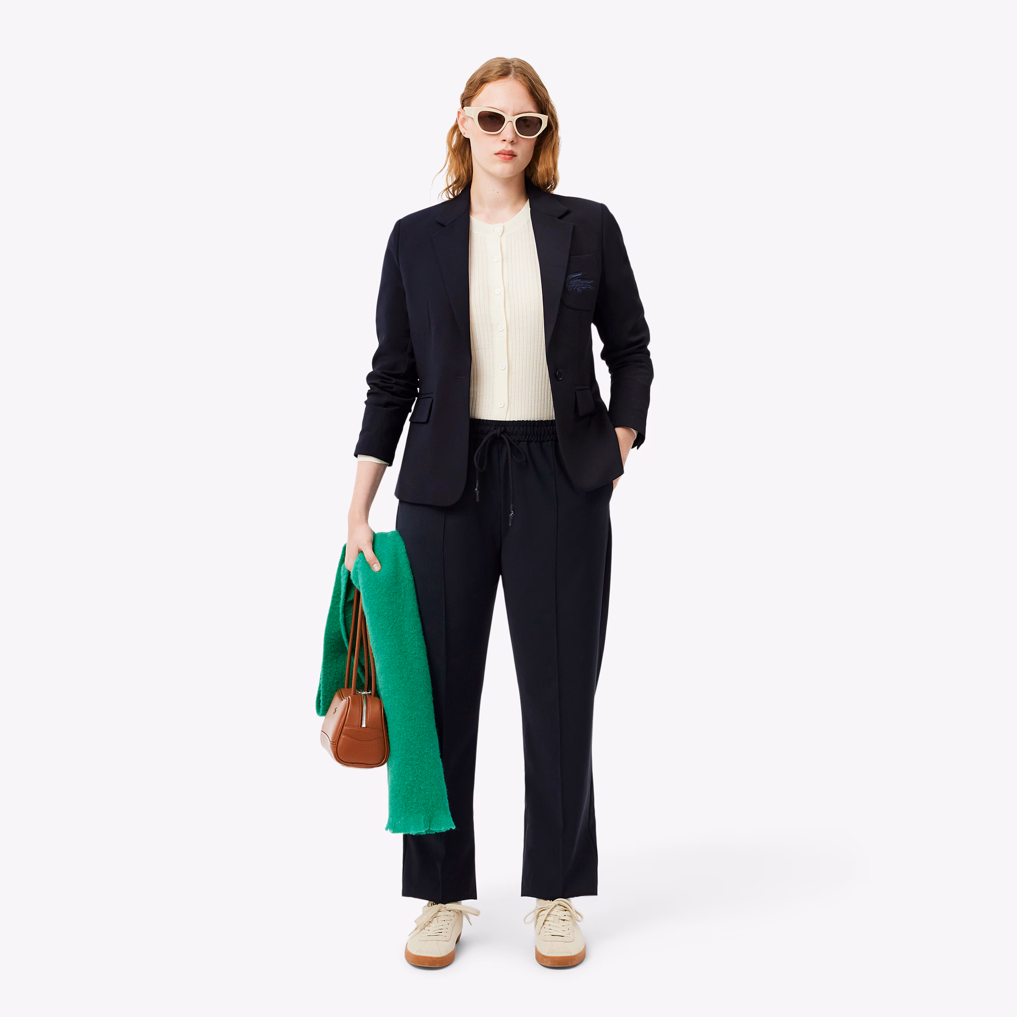 Women's Embroidered Logo Slim Fit Wool Blazer