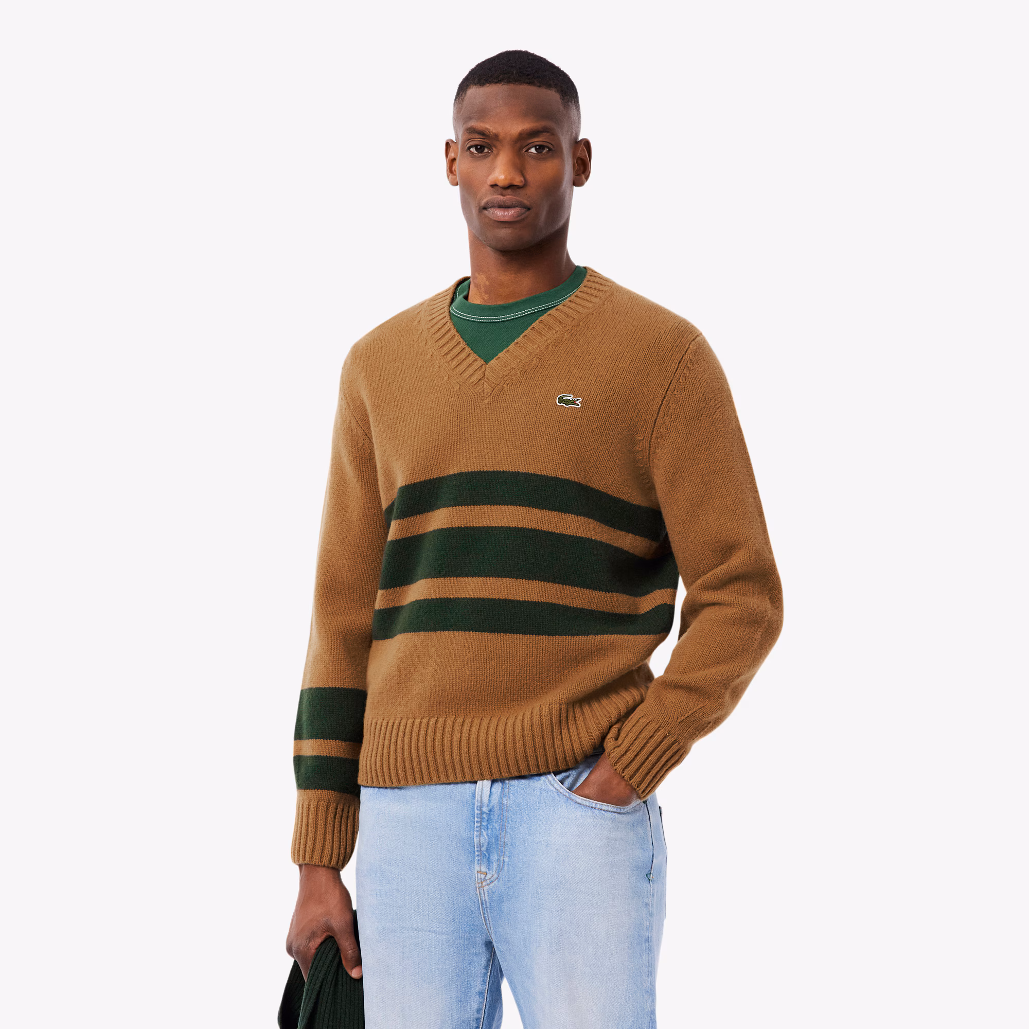 Men's Striped Wool V-Neck Sweater