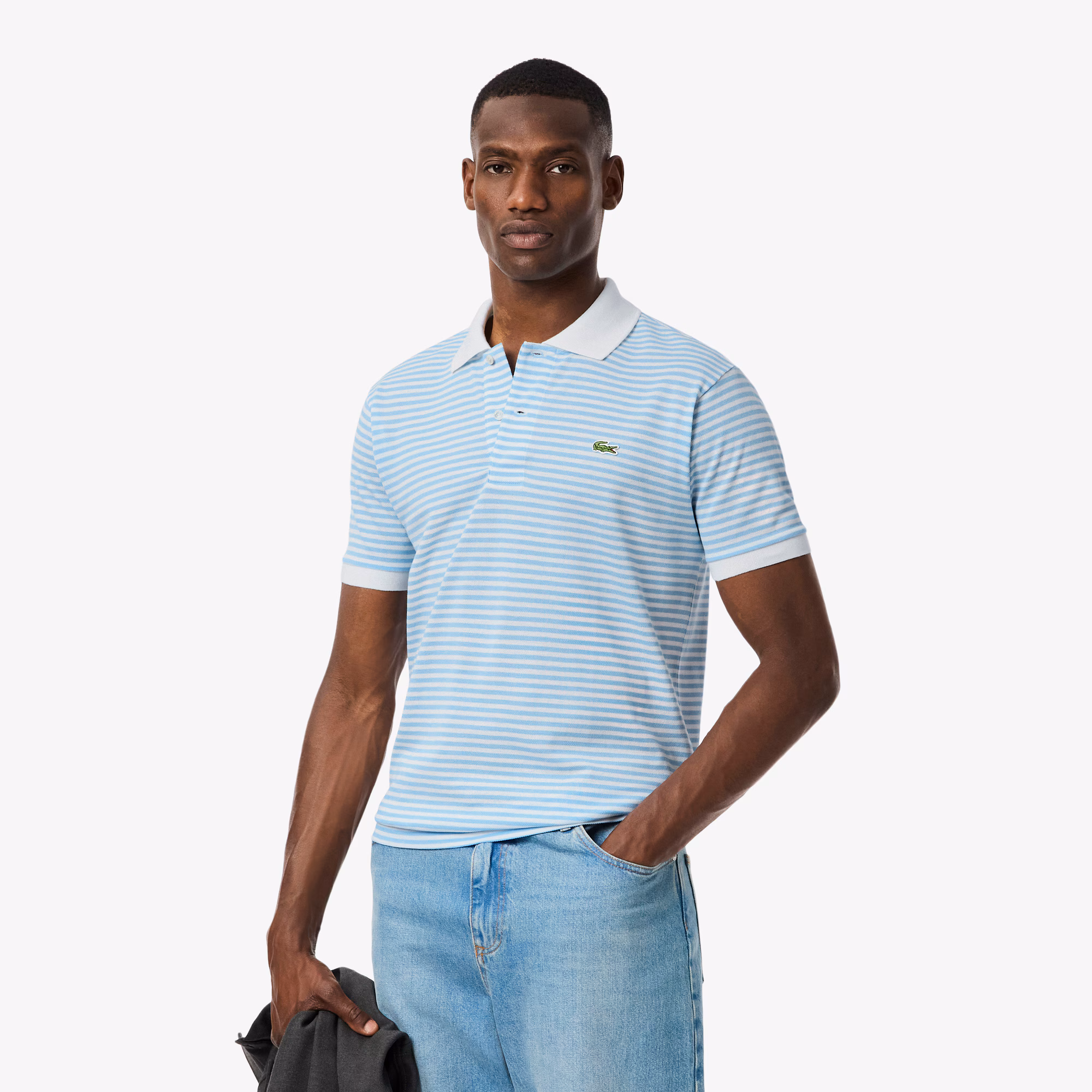 Men's Classic Fit L.12.12 Striped Petit Piqué Polo