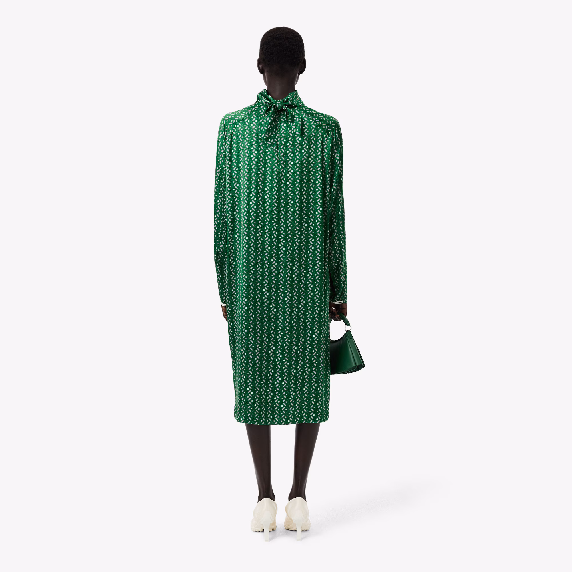 Runway Printed Satin Scarf Neck Dress