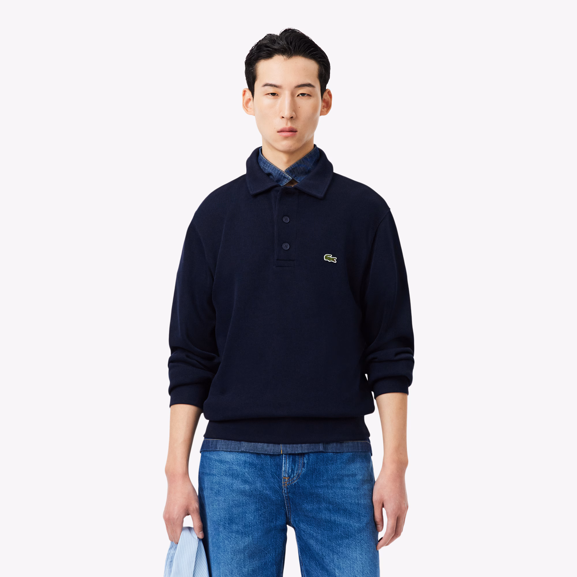 Men's Ribbed Cotton Polo Collar Sweatshirt