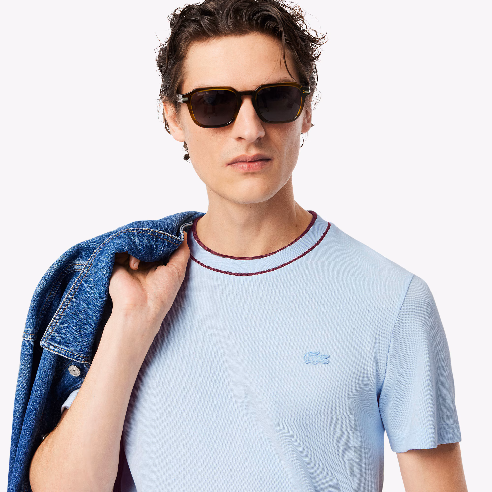 Men's Stretch Piqué Striped Collar T-Shirt