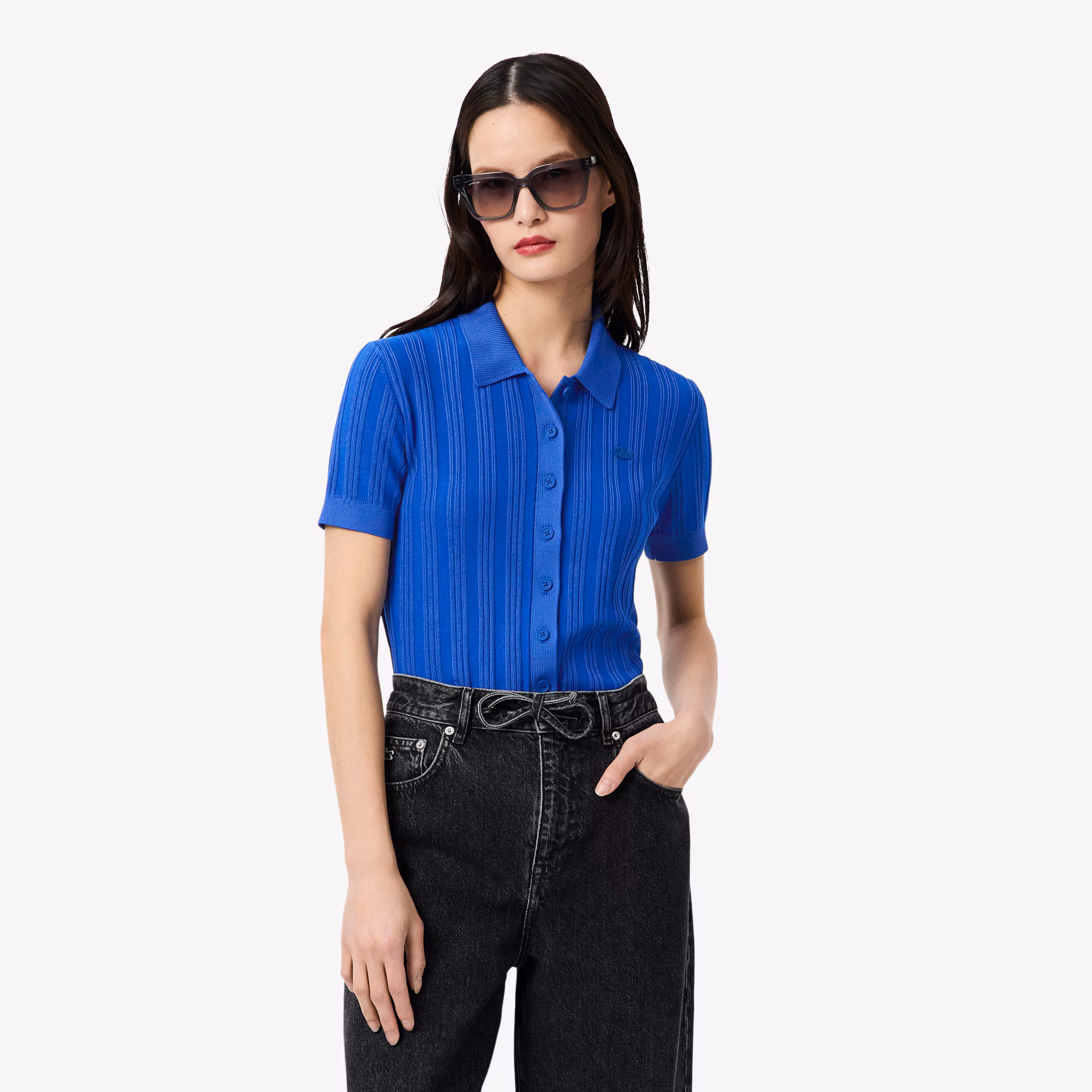 Women's Ribbed Knit Polo Collar Sweater