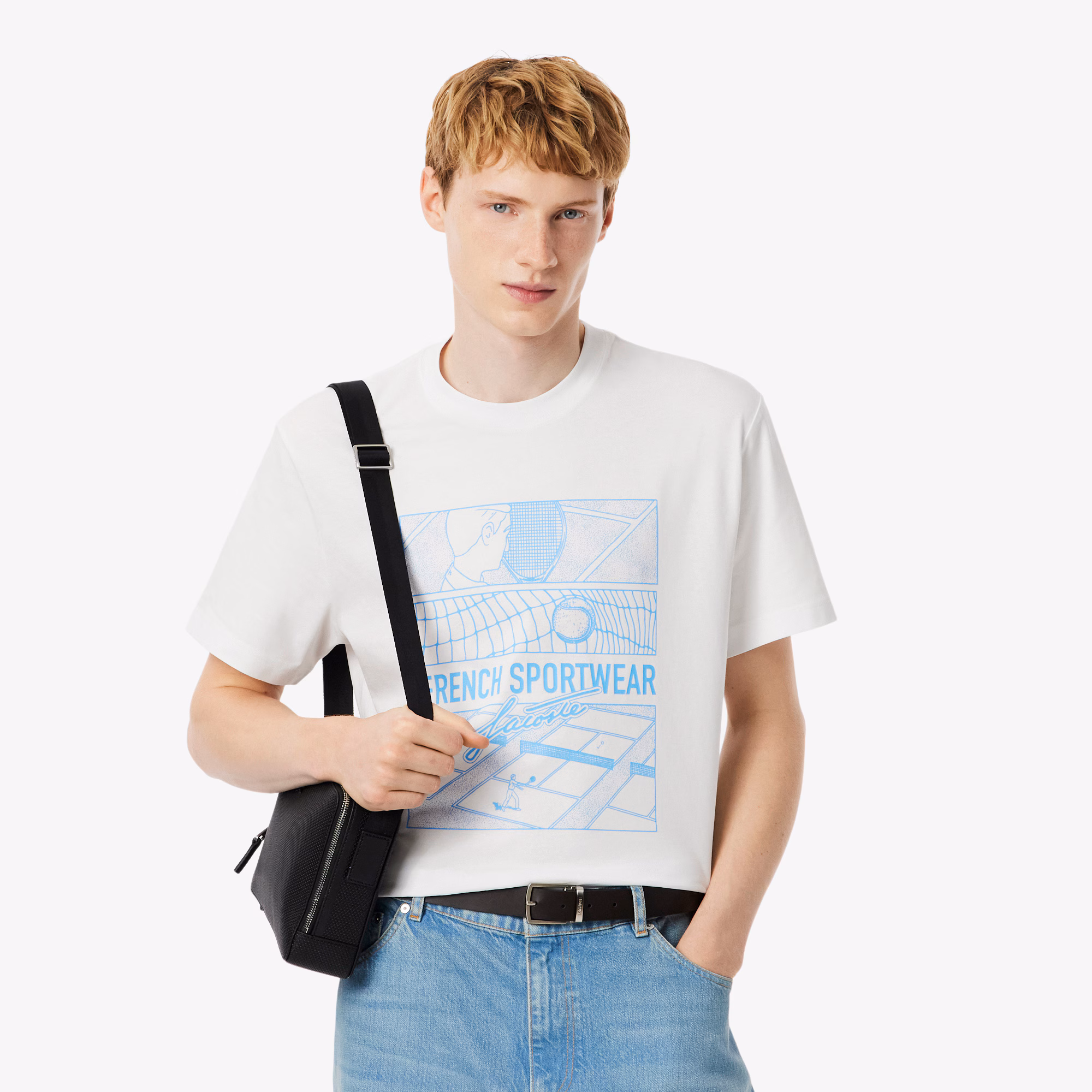 Men's Tennis Court Print Cotton T-Shirt