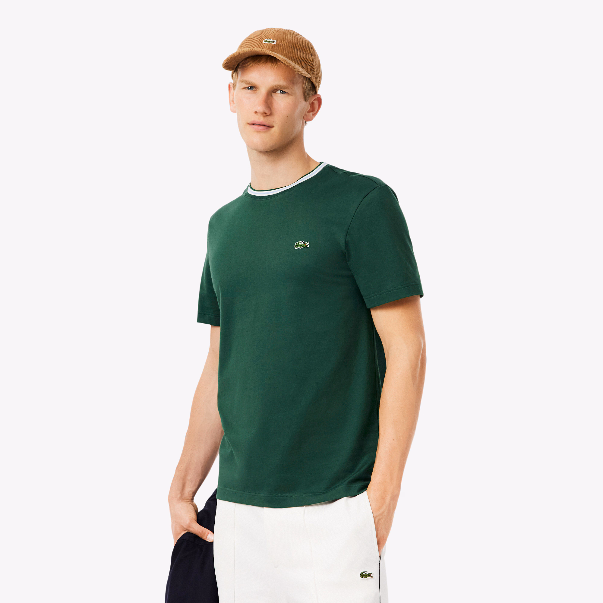 Men's Regular Fit Ribbed Collar Cotton T-Shirt