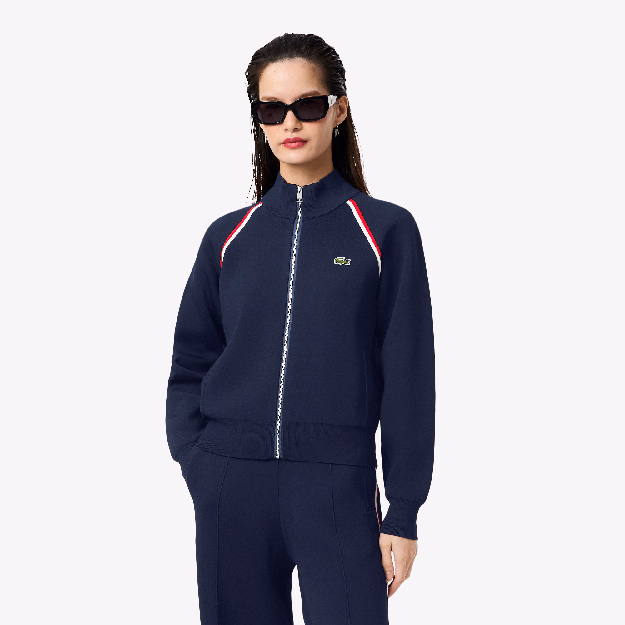 Women's High-Neck Zip Front Double Face Sweater