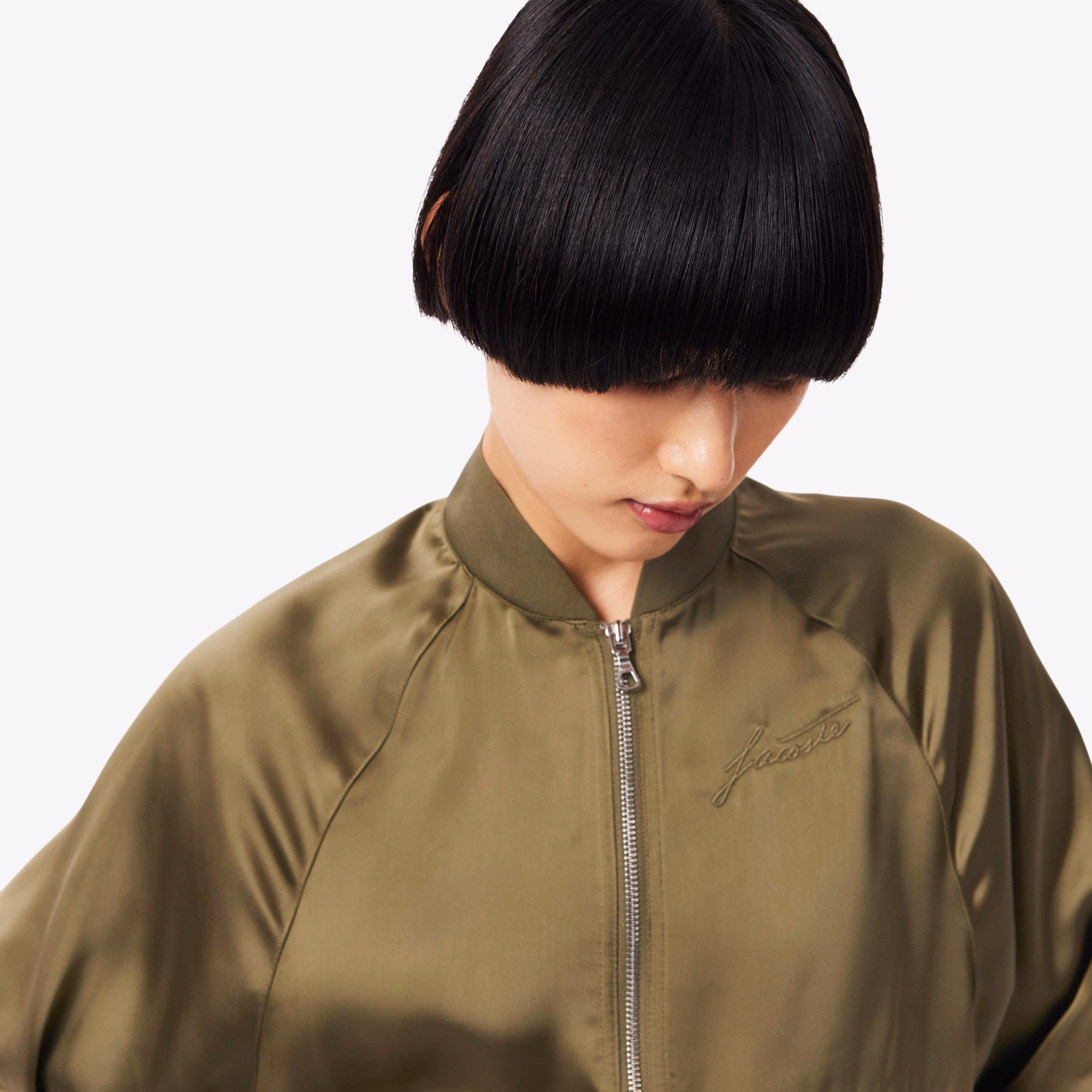 Women's Oversized Embroidered Signature Satin Bomber Jacket