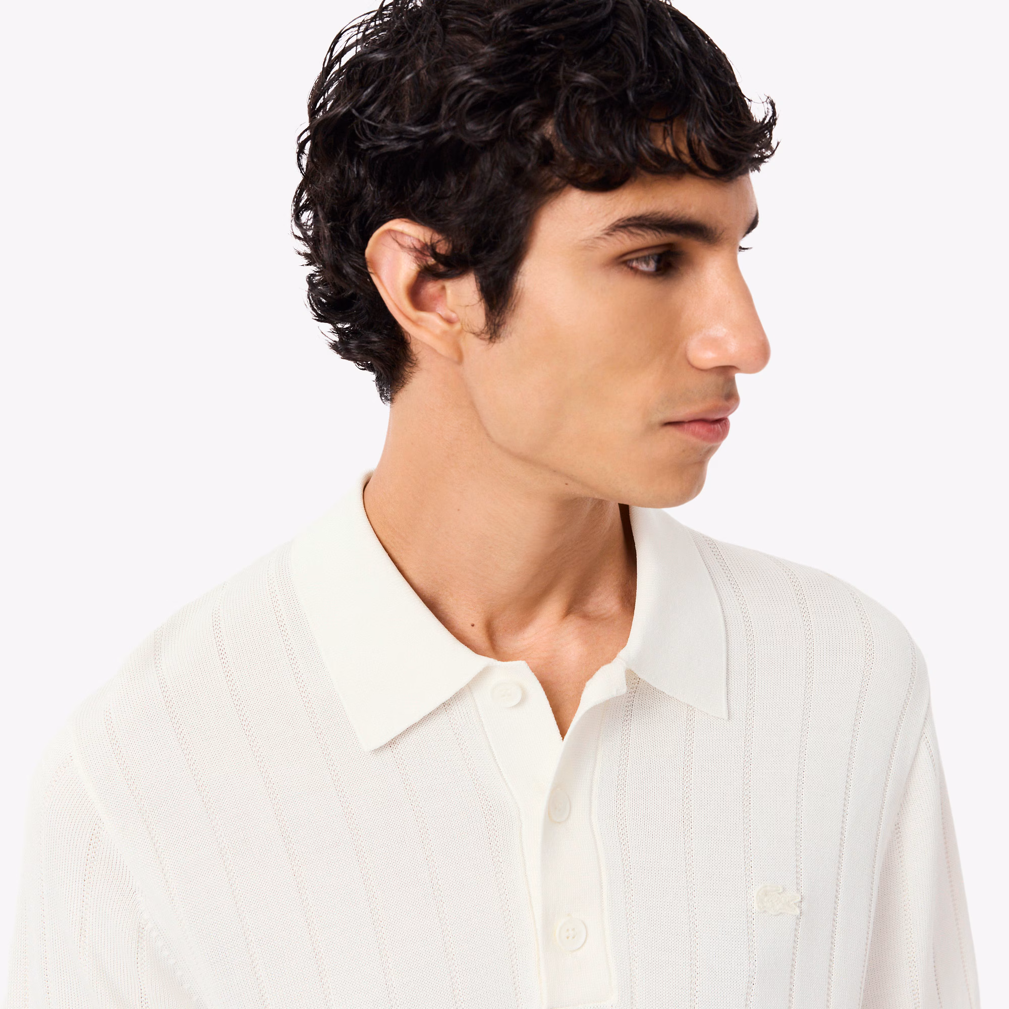 Men's Fluid Ribbed Knit Polo Collar Sweater