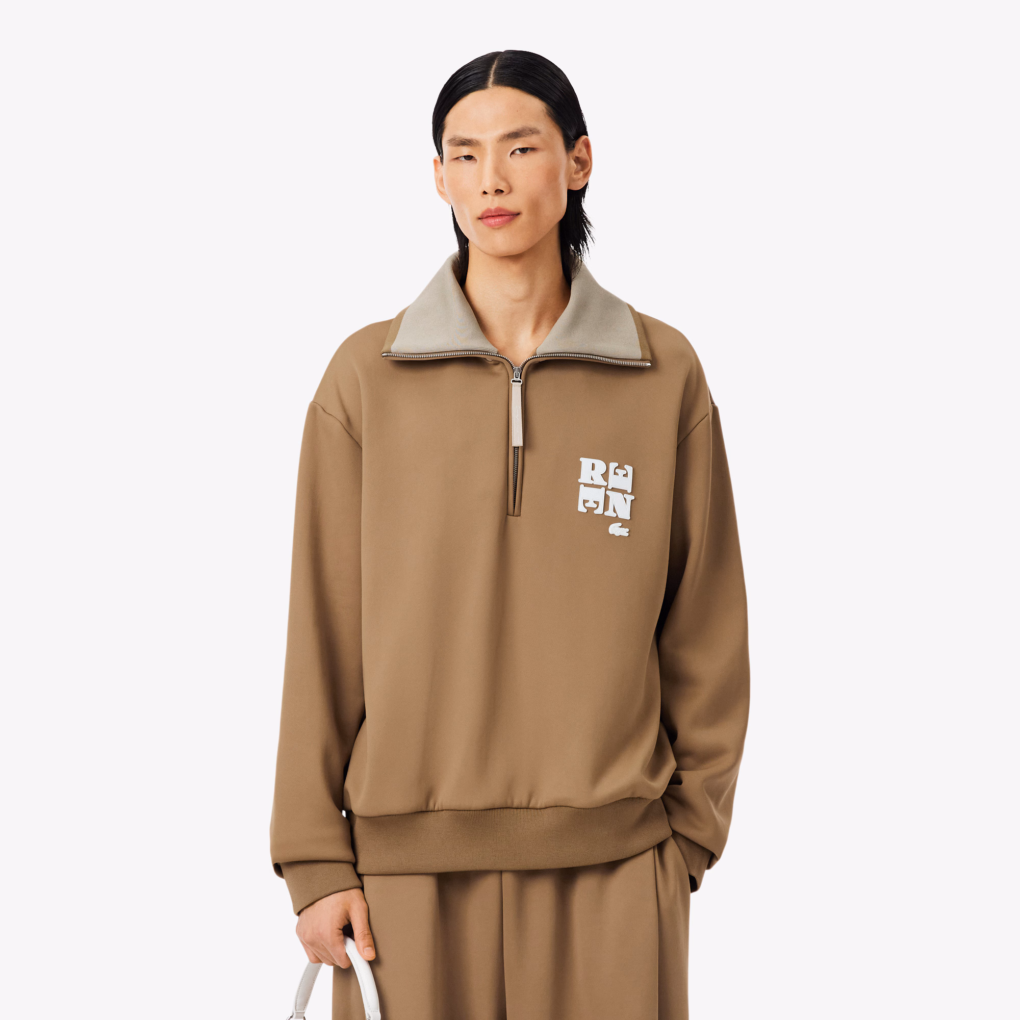 Runway High Neck Zipped Badge Accent Sweatshirt