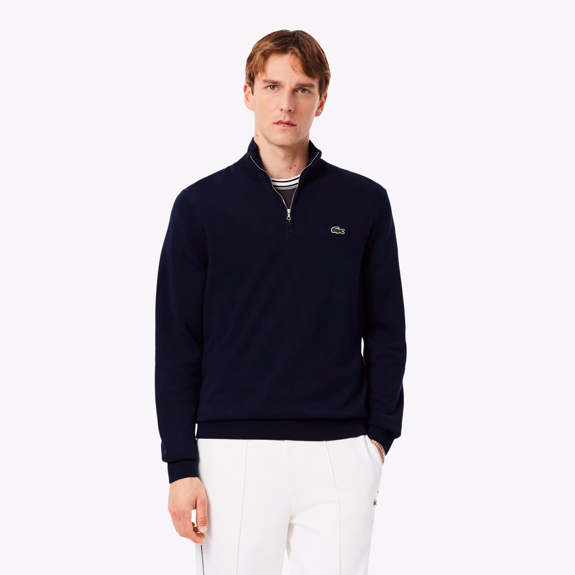 Men's Zip-Up High-Neck Cotton Sweater