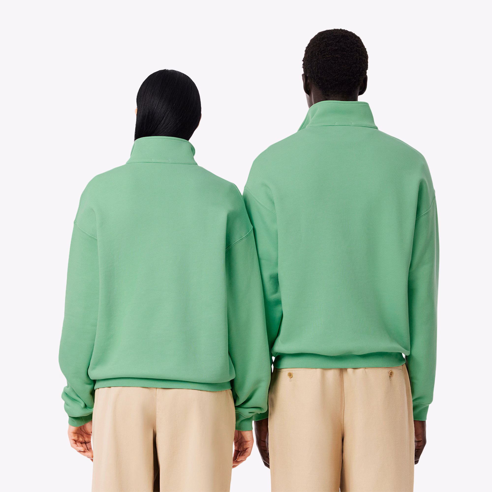 Unisex Loose Fit Badge Accent Half-Zip Sweatshirt