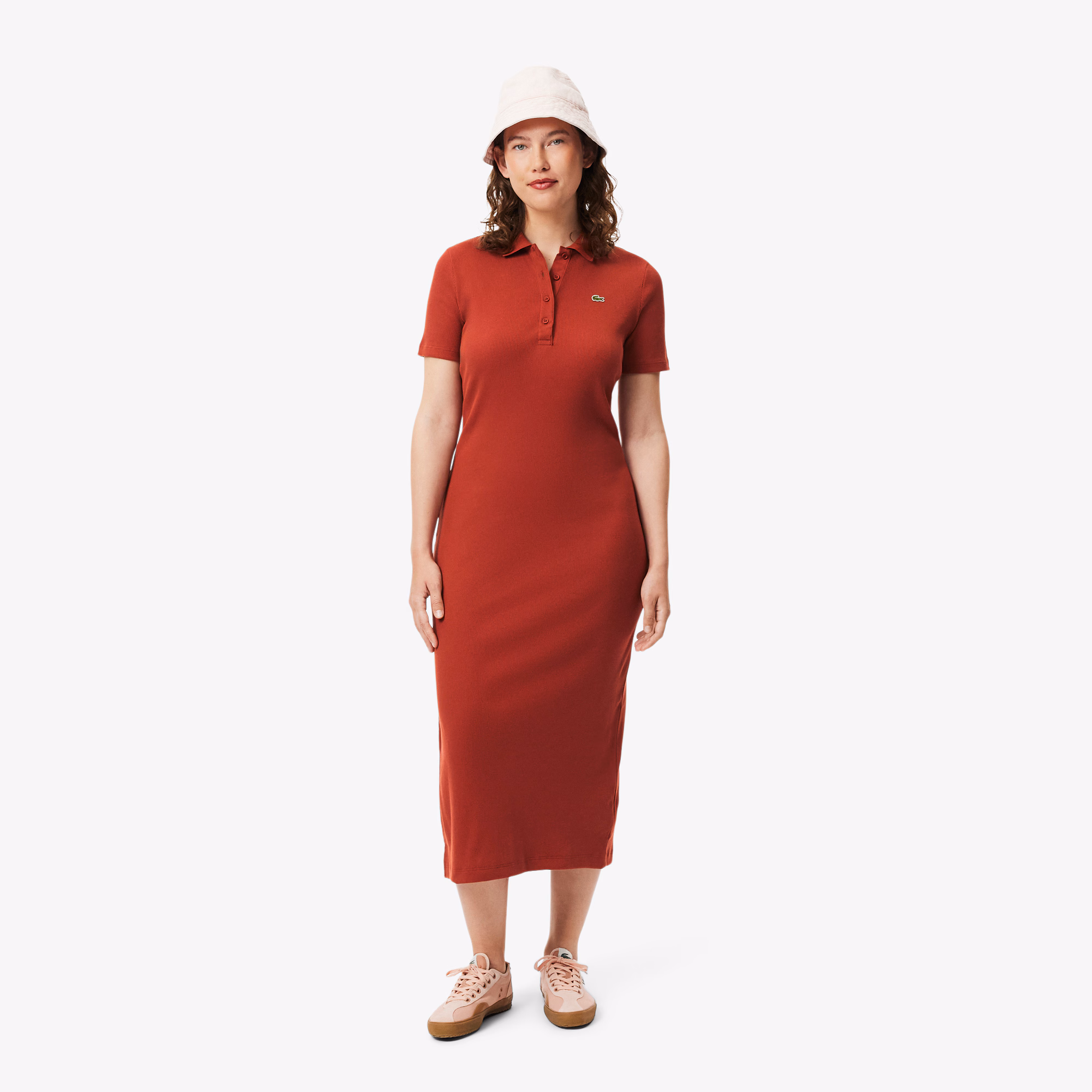 Women's Long Ribbed Cotton Polo Dress