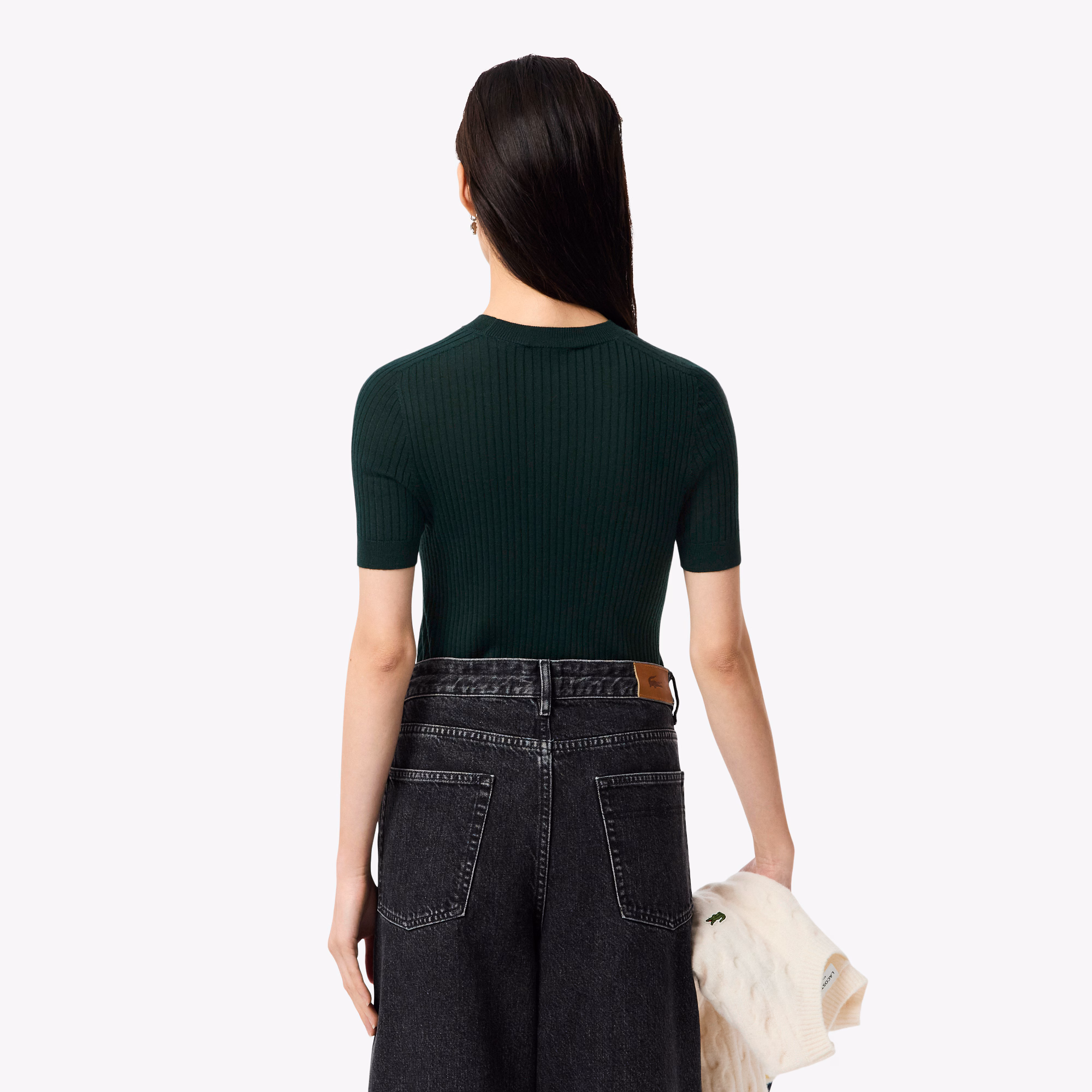 Women's Short Sleeve Merino Wool Rib Knit Sweater