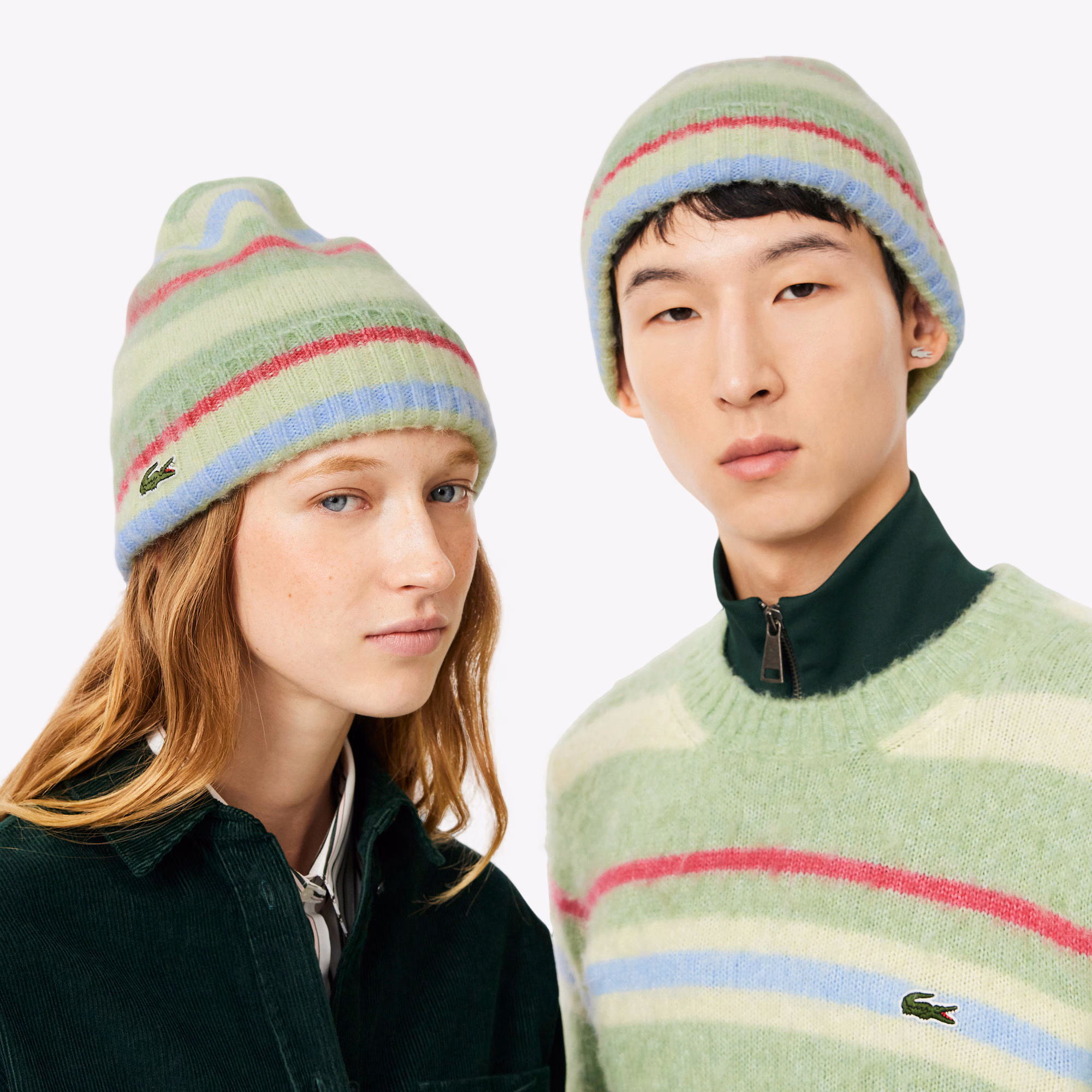 Unisex Striped Alpaca Blend Wool Beanie