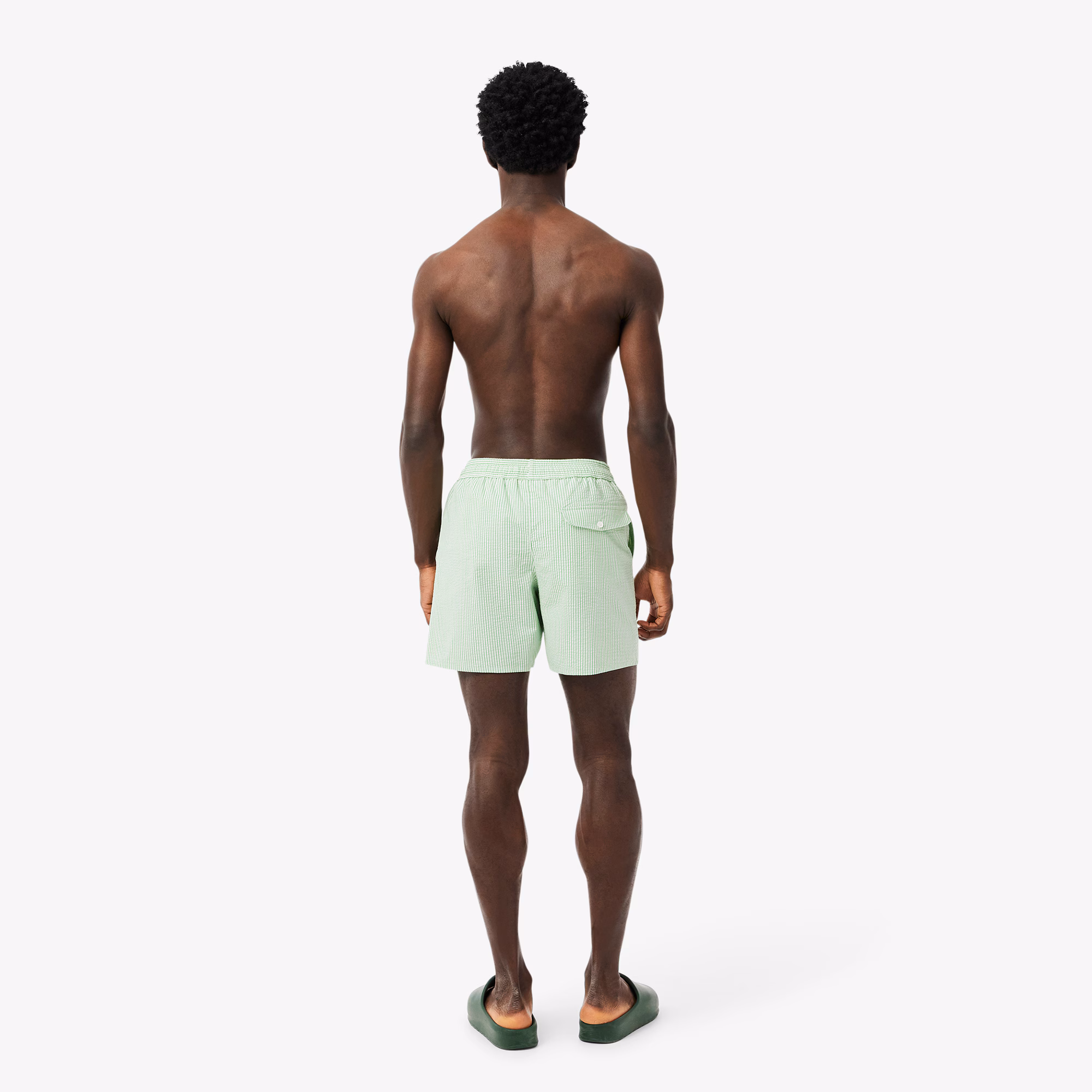 Men's Mid Length Striped Textured Swim Trunks