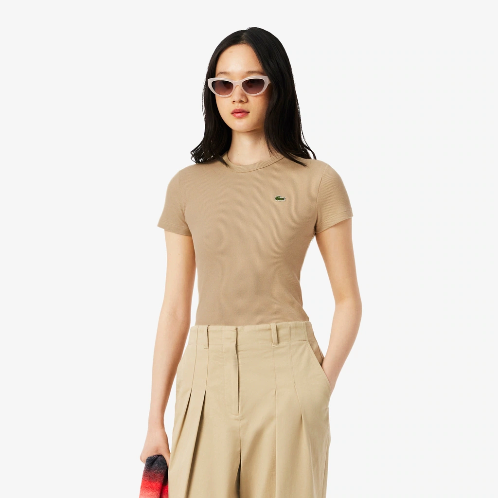 Women's Slim Fit Ribbed Cotton T-Shirt