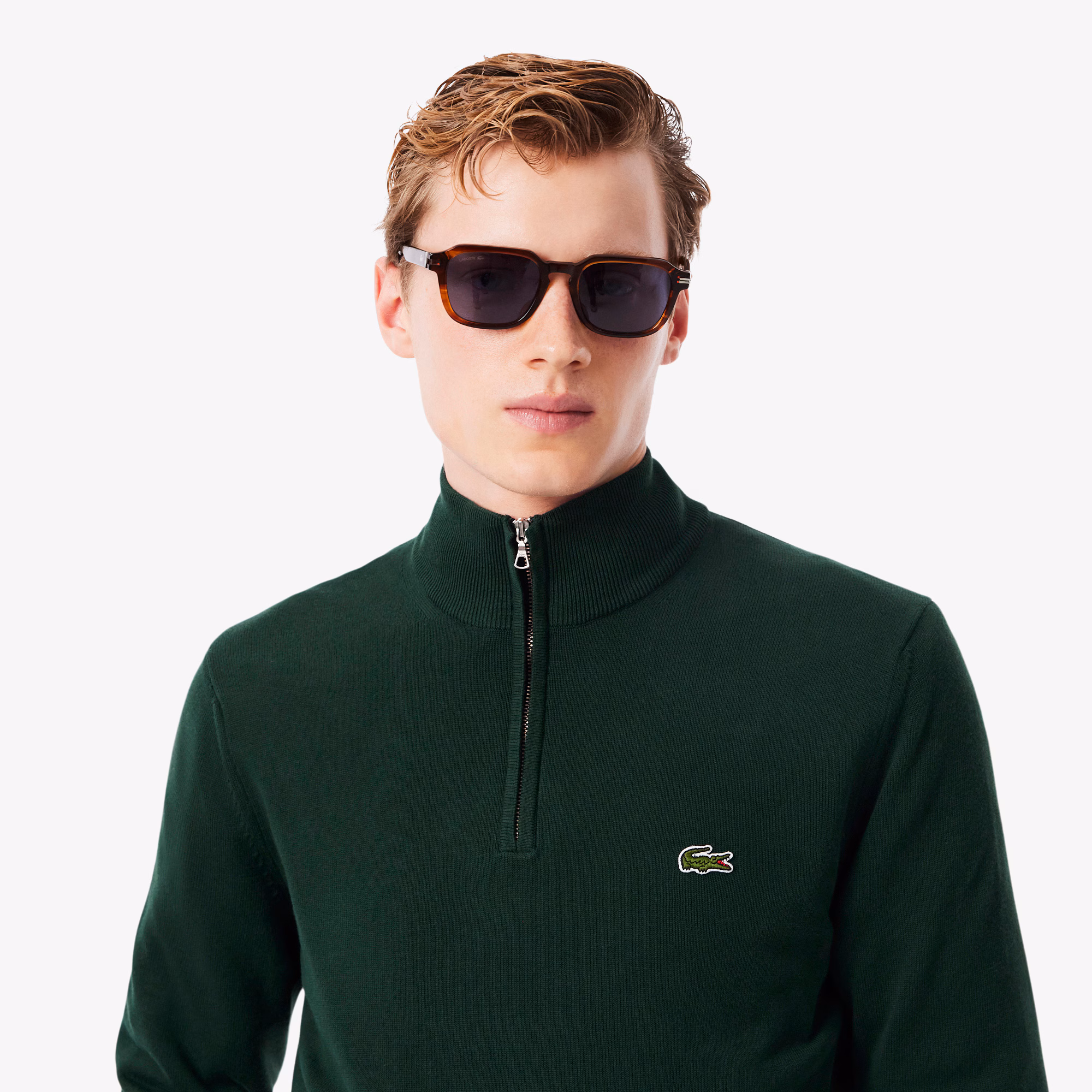 Men's Zip-Up High-Neck Cotton Sweater