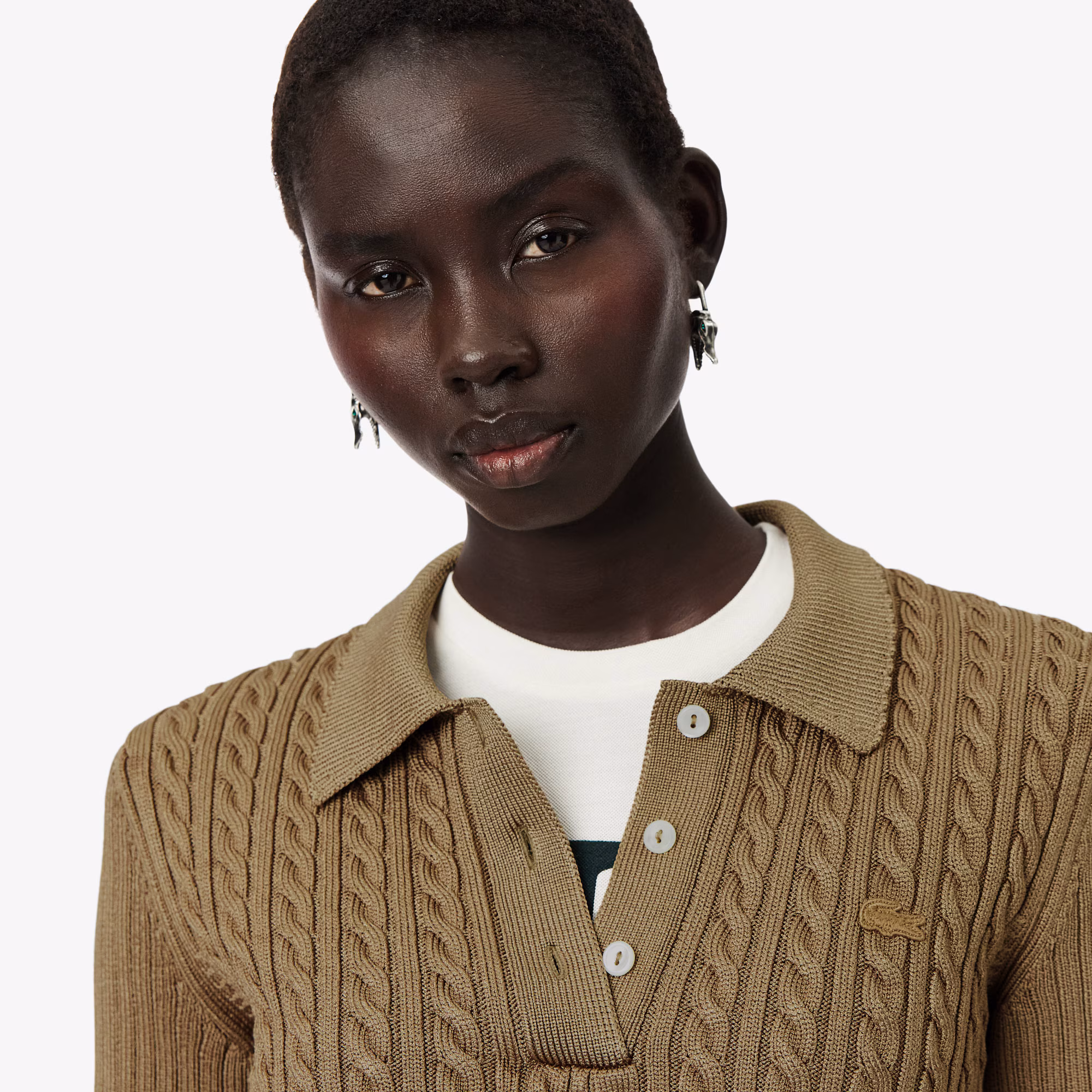 Runway Cable Knit Polo Collar Sweater