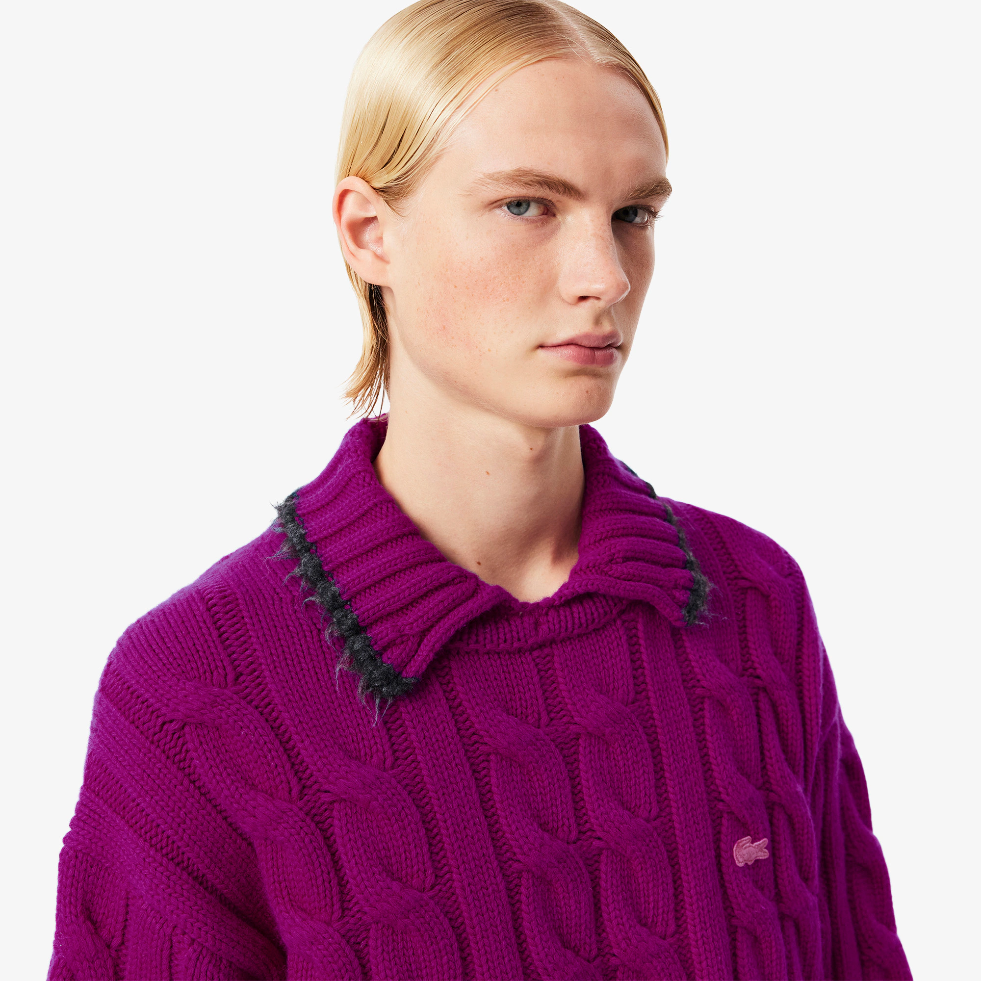 Runway Wool Polo Collar Cable Knit Sweater