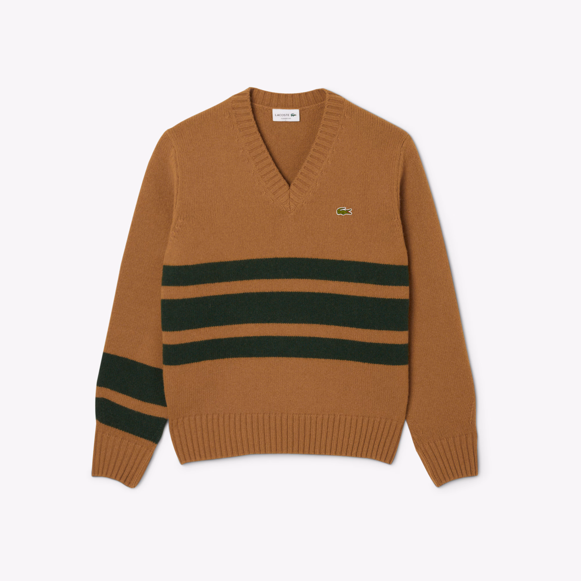 Men's Striped Wool V-Neck Sweater