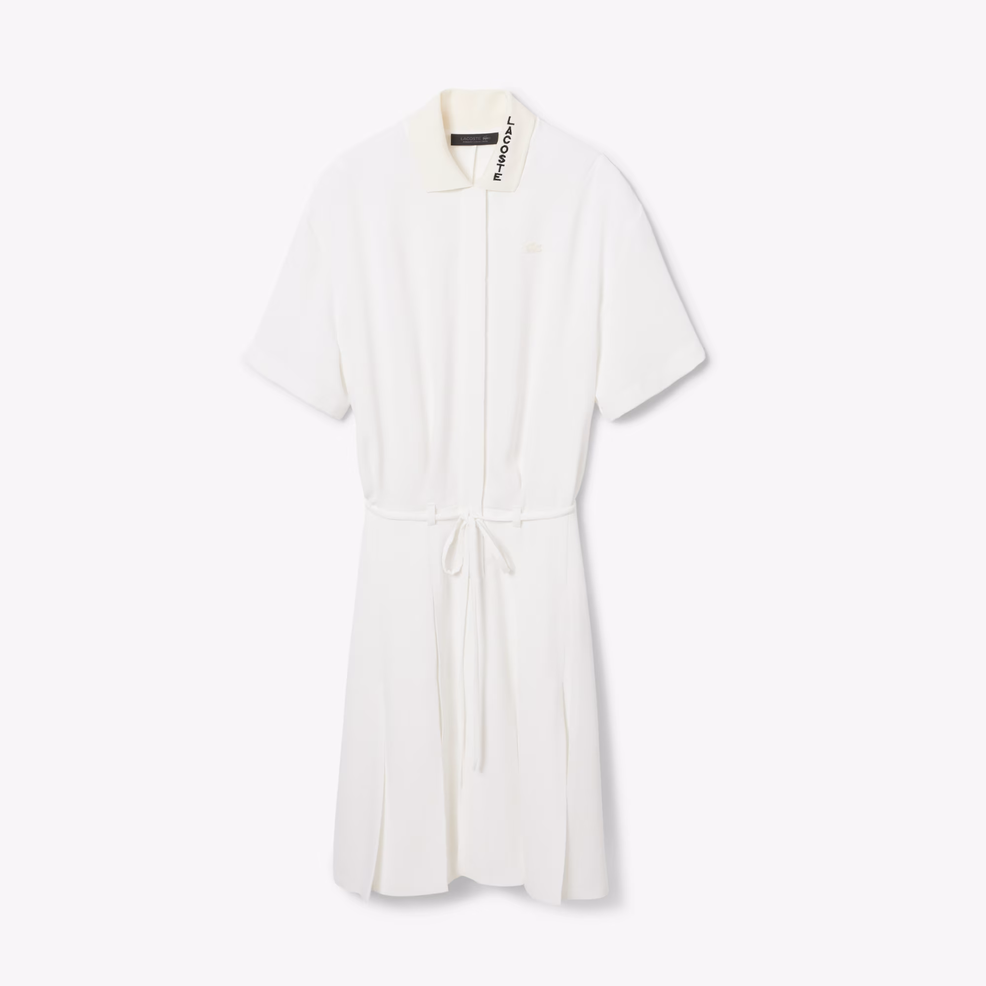 Runway Pleated Embroidery Detail Polo Dress