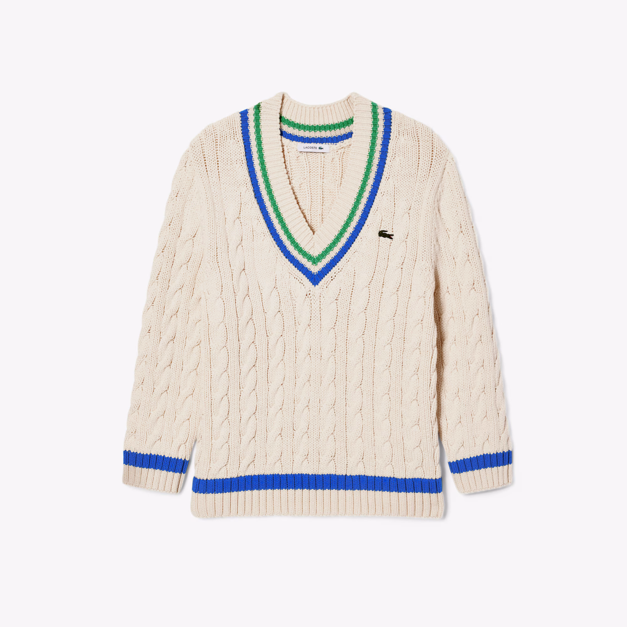 Women's V-Neck Cable Knit Cotton Tennis Sweater