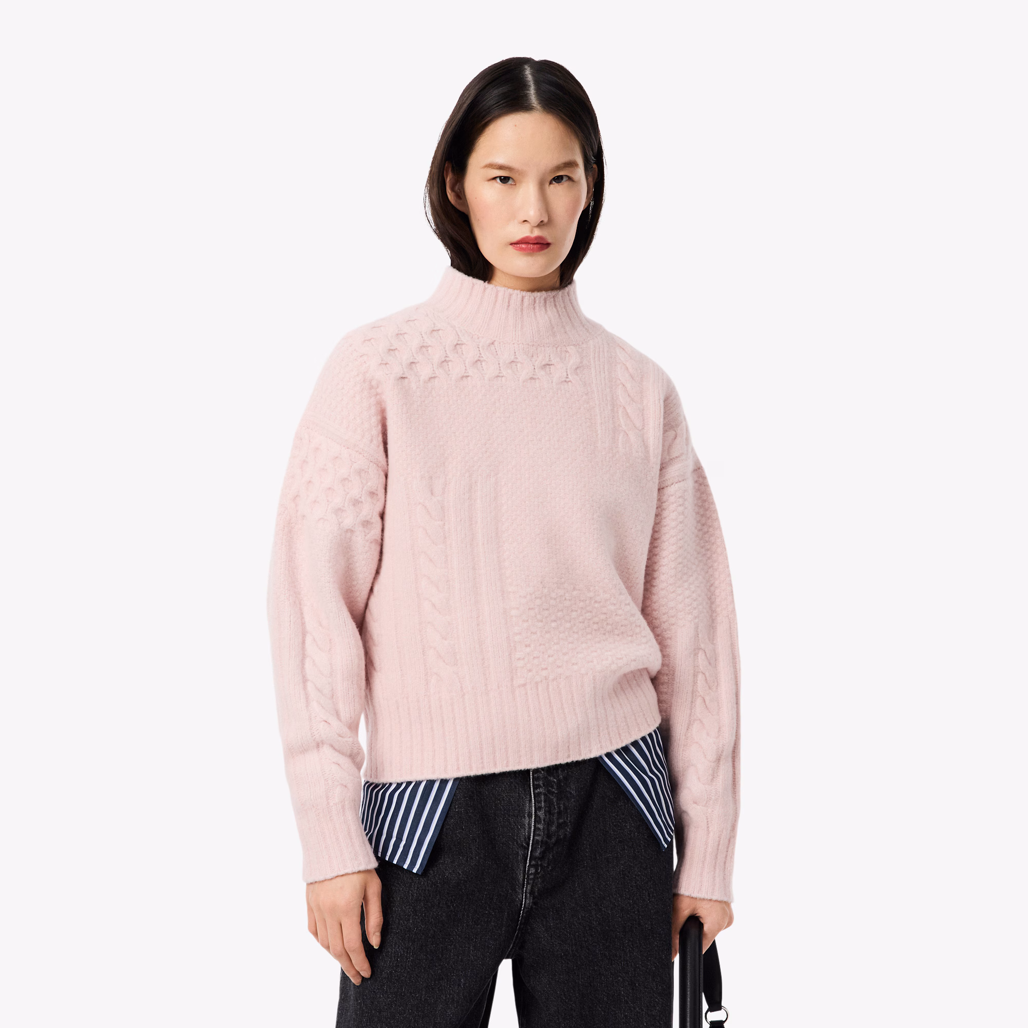 Women's Patchwork Effect High-Neck Wool Sweater