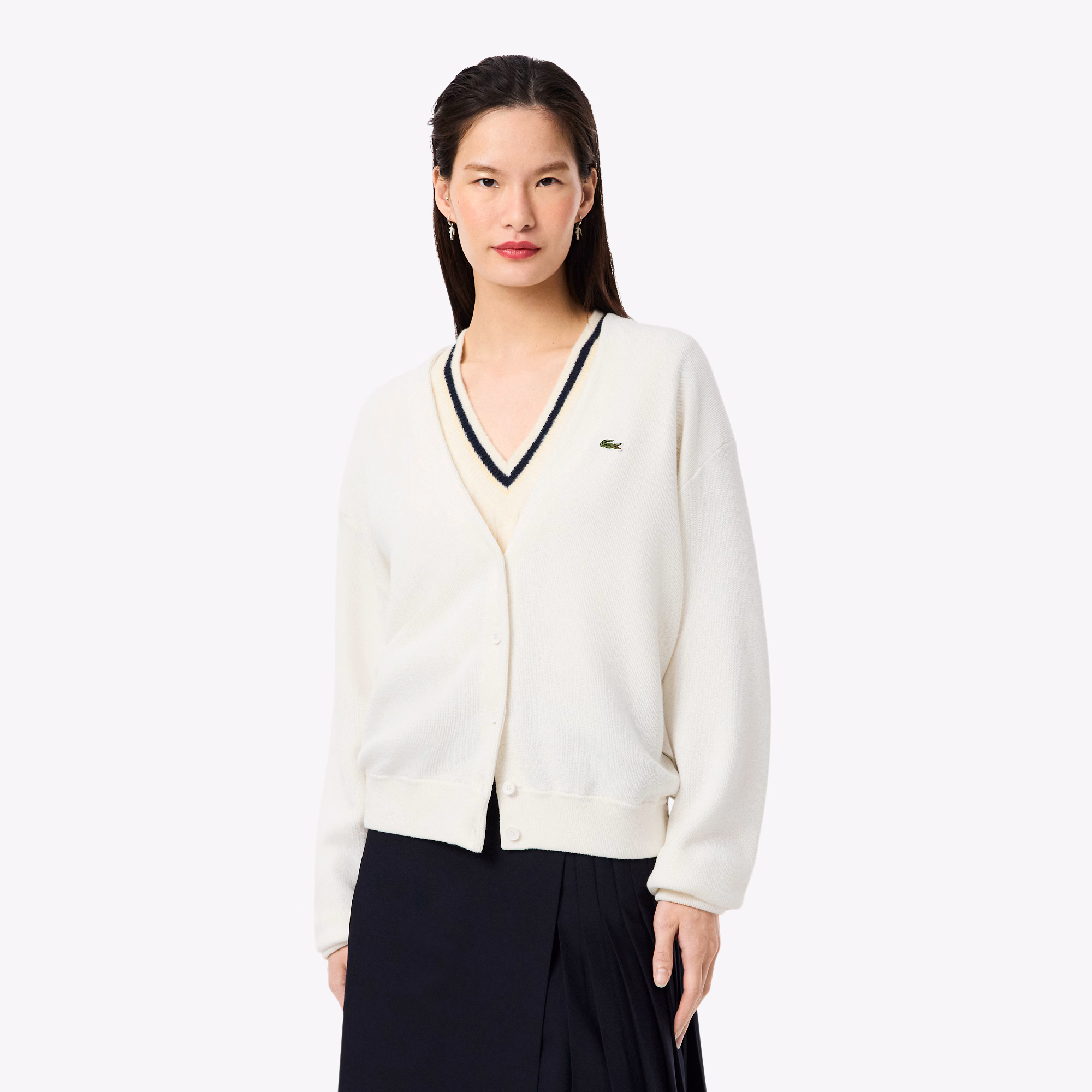 Women's V-Neck Moss Stitch Cotton Cardigan