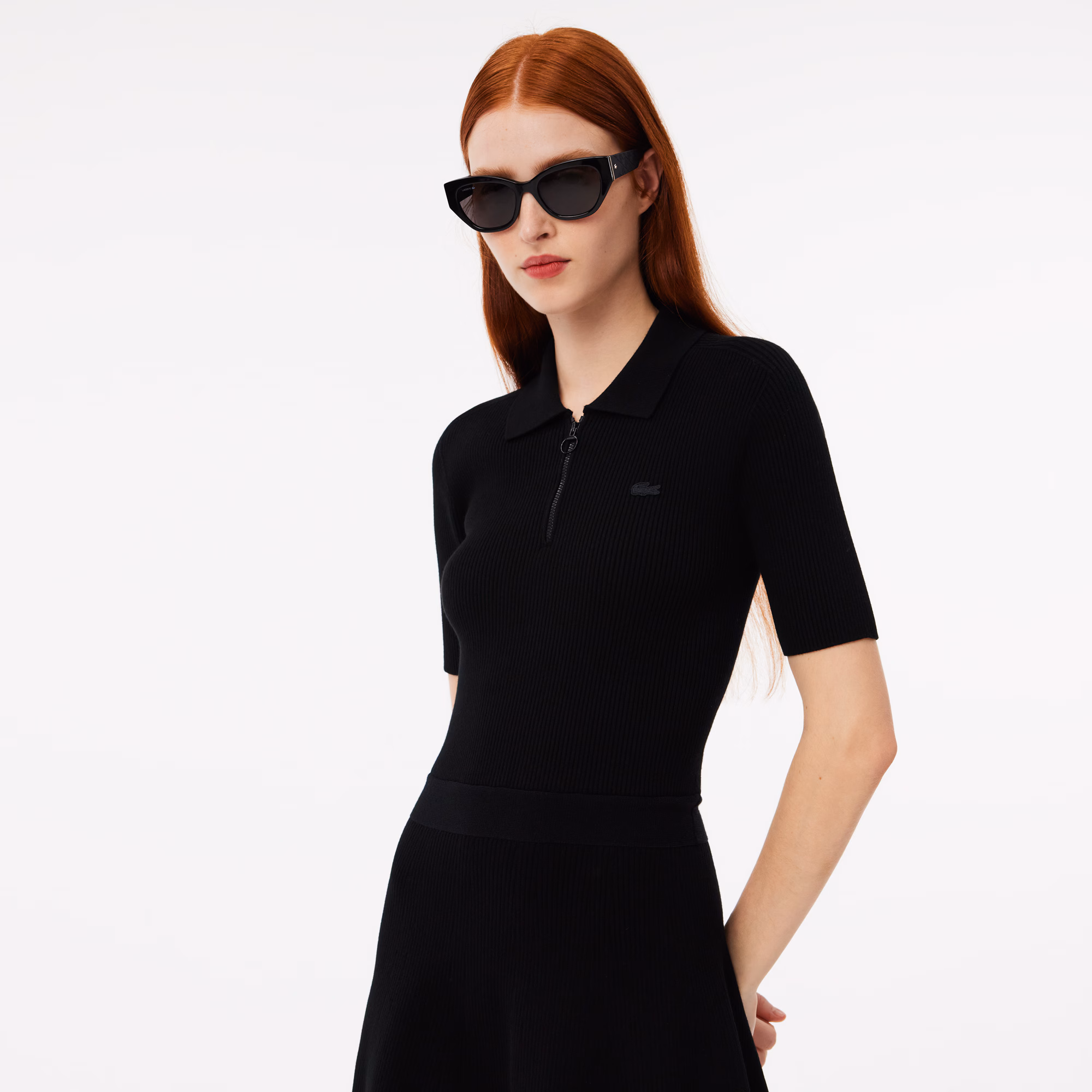 Women's 3D Rib Knit Zip-Up Polo Dress