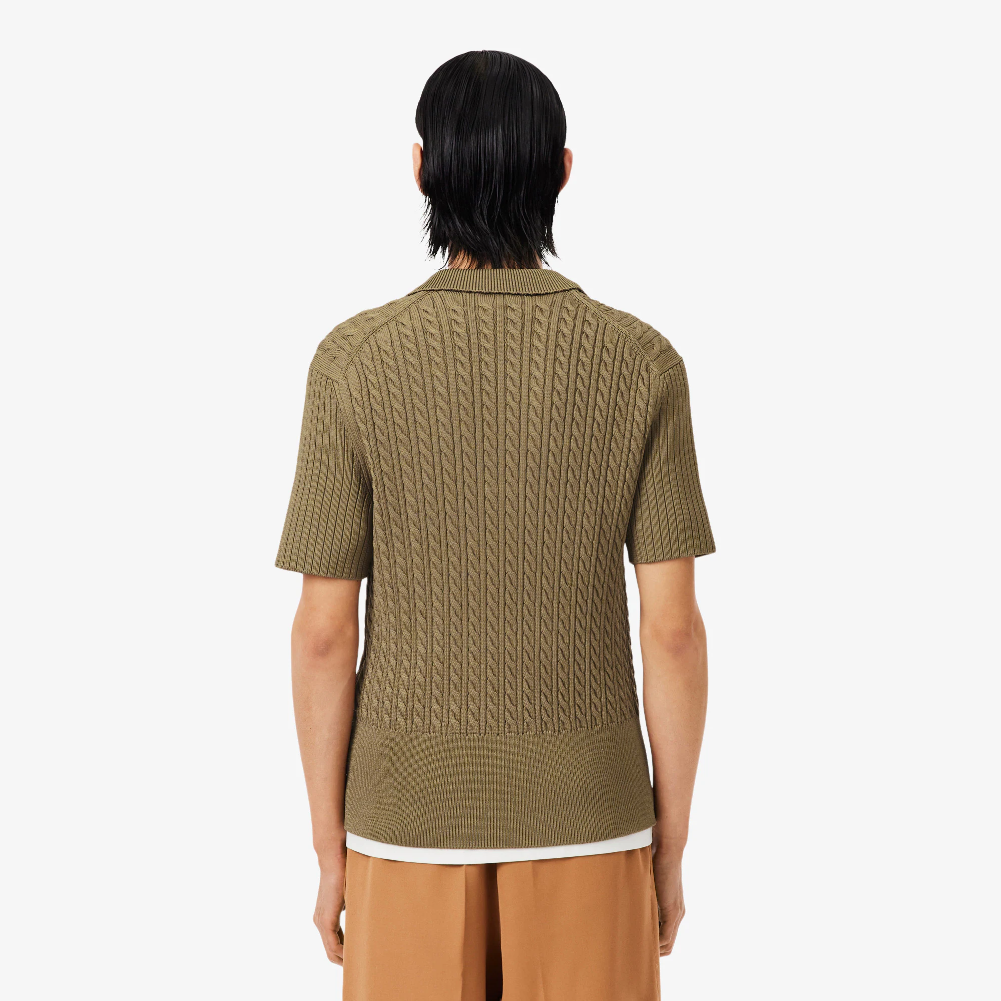 Runway Cable Knit Polo Collar Sweater