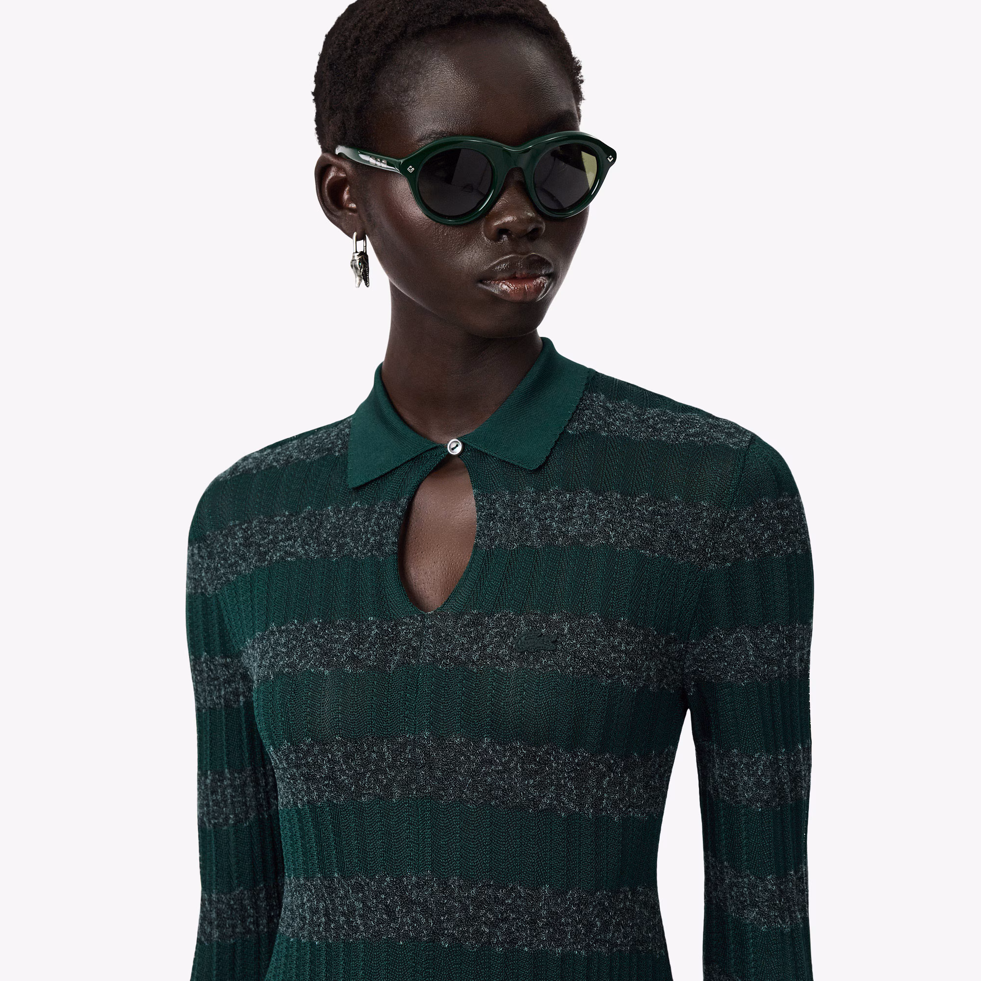 Runway Polo Collar Pointelle Maxi Dress