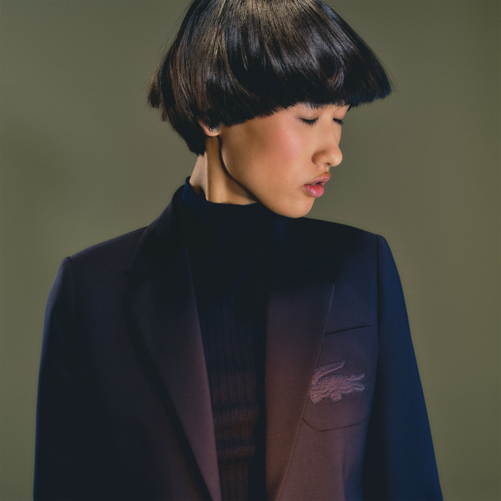 Women's Embroidered Logo Slim Fit Wool Blazer