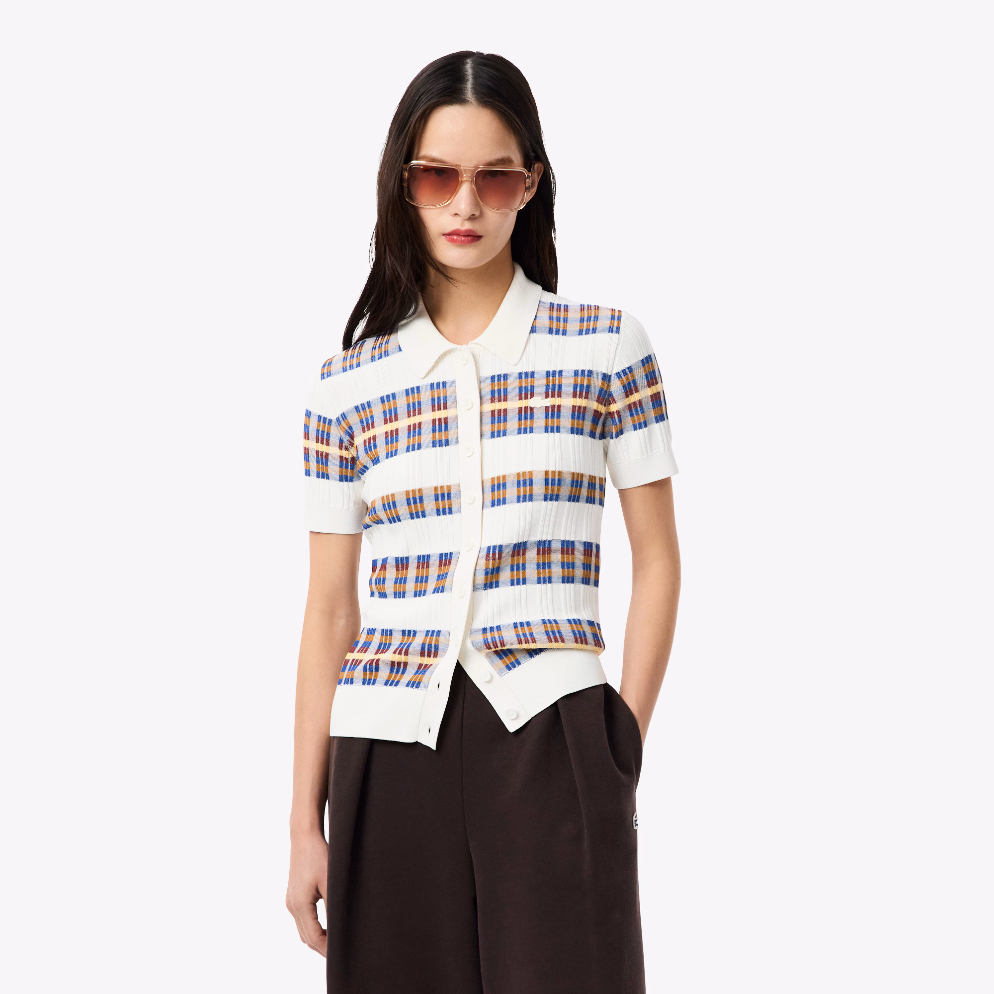 Women's Ribbed Knit Polo Collar Sweater