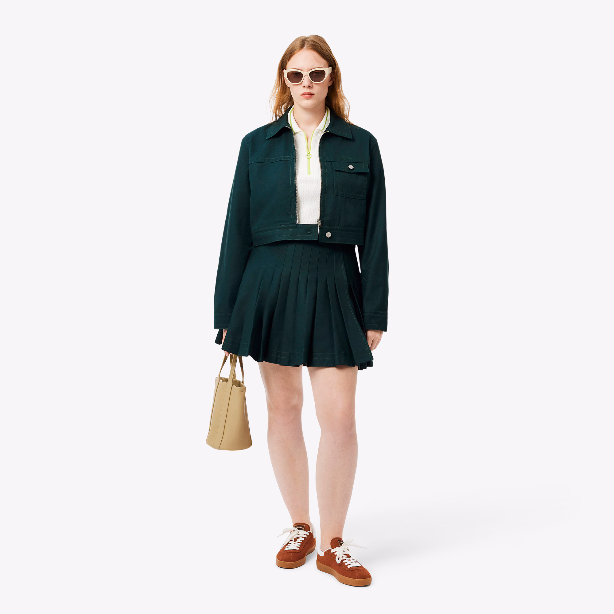 Women's Contrast Topstitched Pleated Skirt