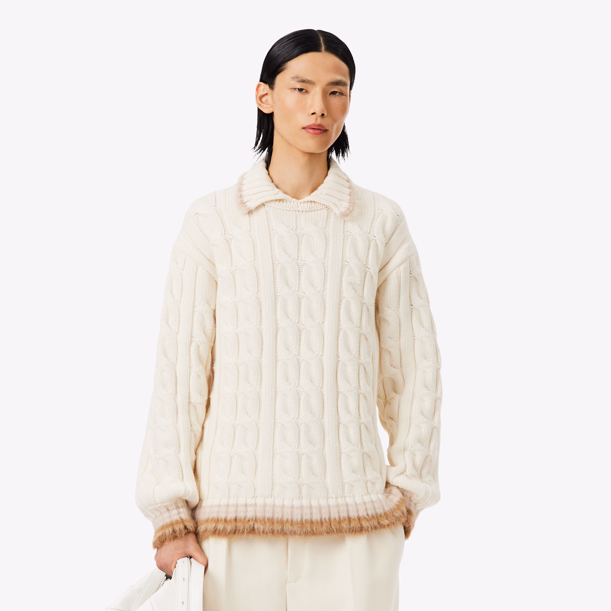 Runway Wool Polo Collar Cable Knit Sweater