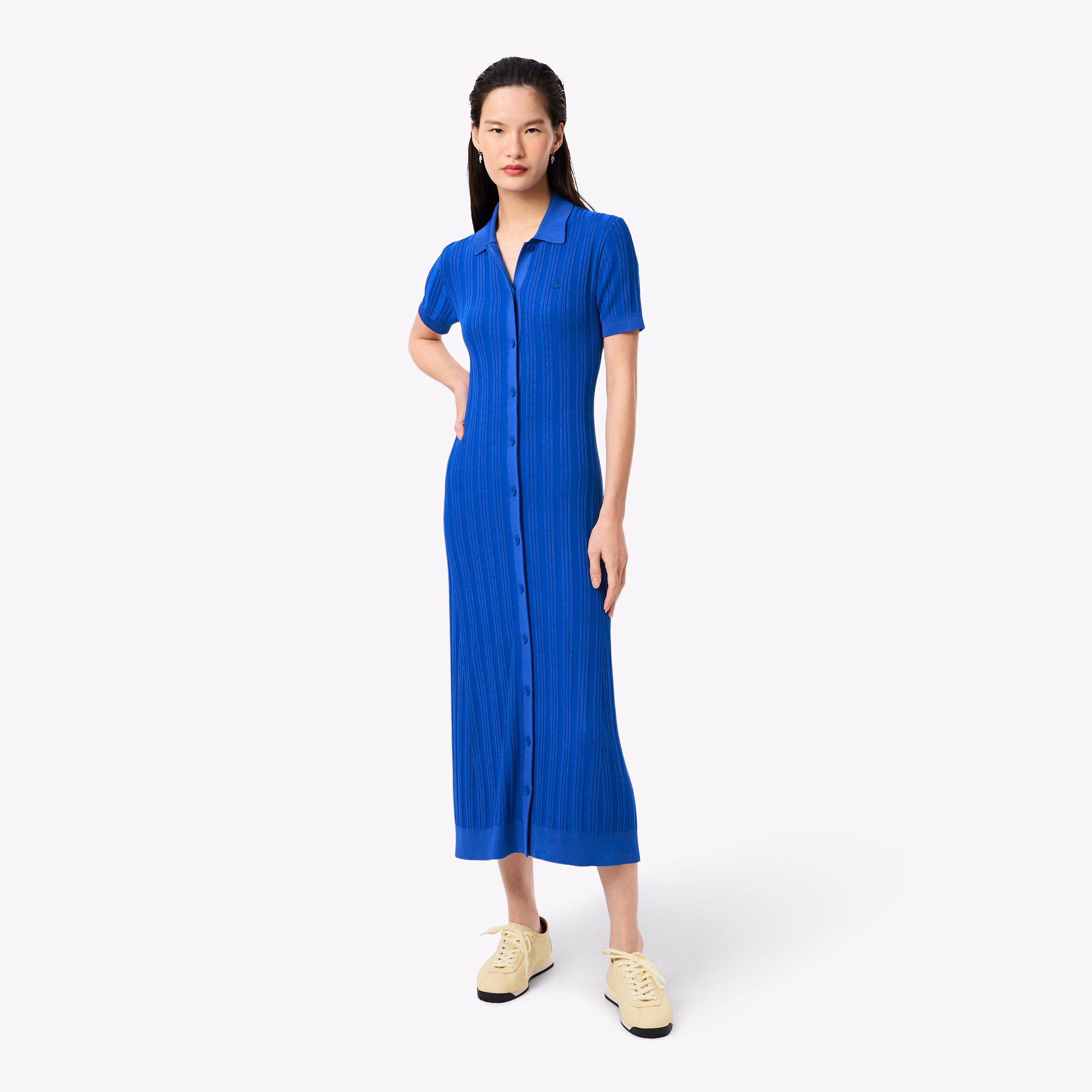 Women's Ribbed Knit Polo Collar Dress