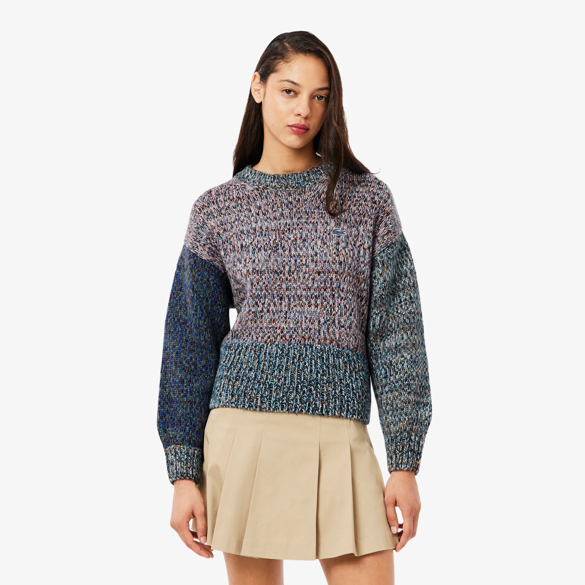 Women's High-Neck Wool Blend Cable Knit Sweater