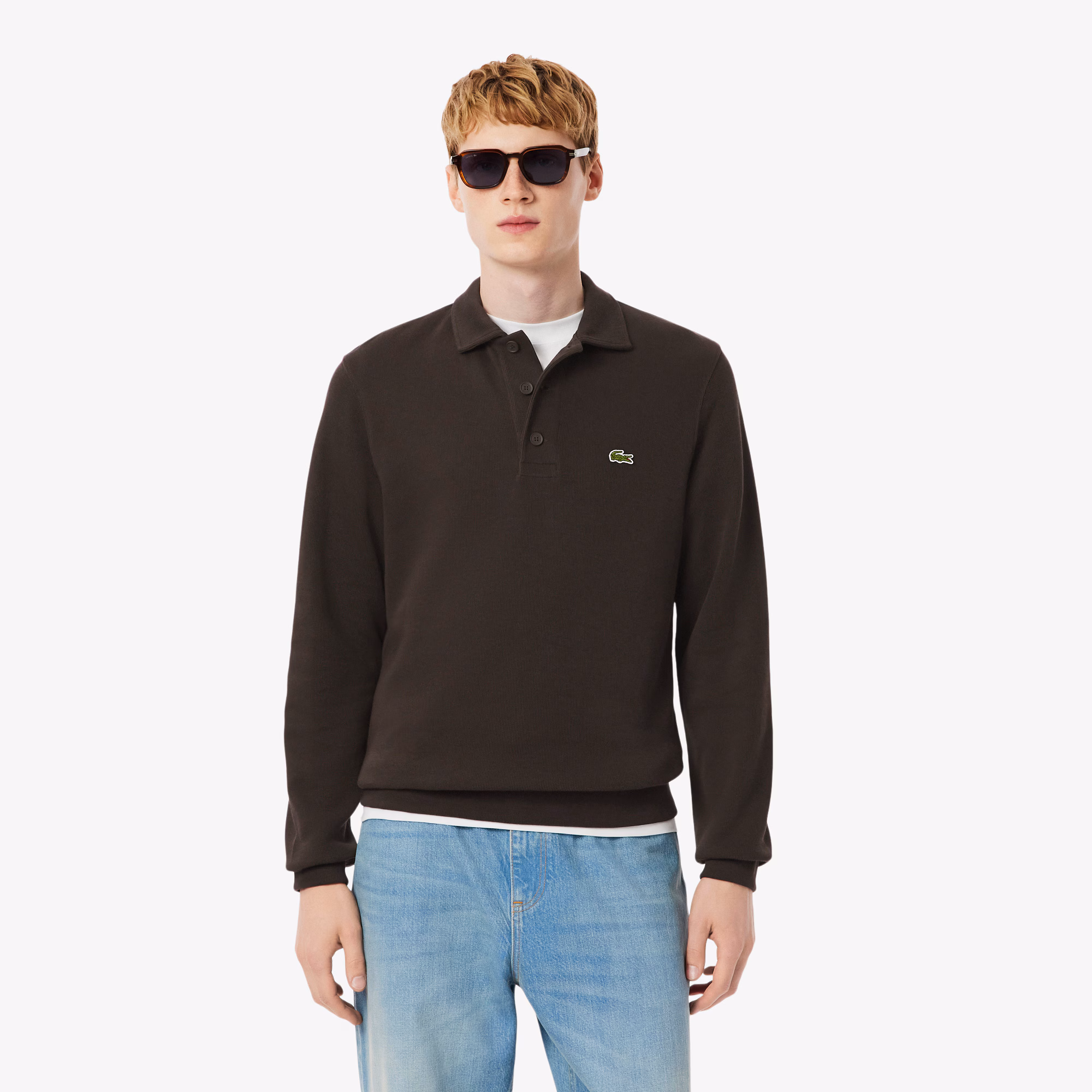 Men's Ribbed Cotton Polo Collar Sweatshirt