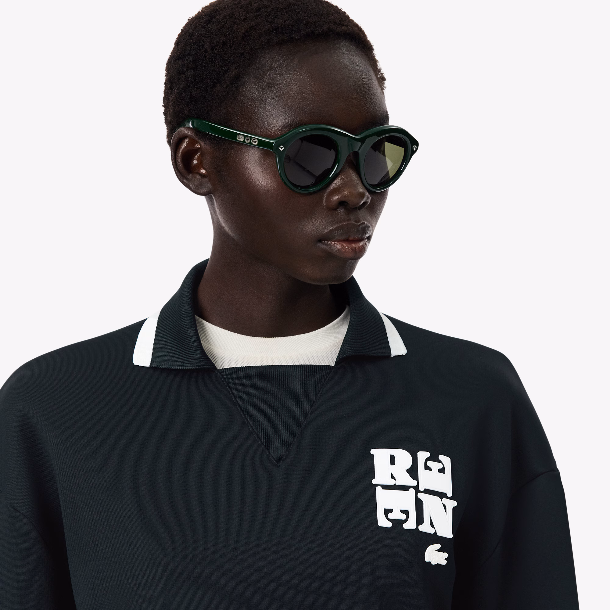 Runway Polo Shirt Collar Badge Accent Sweatshirt