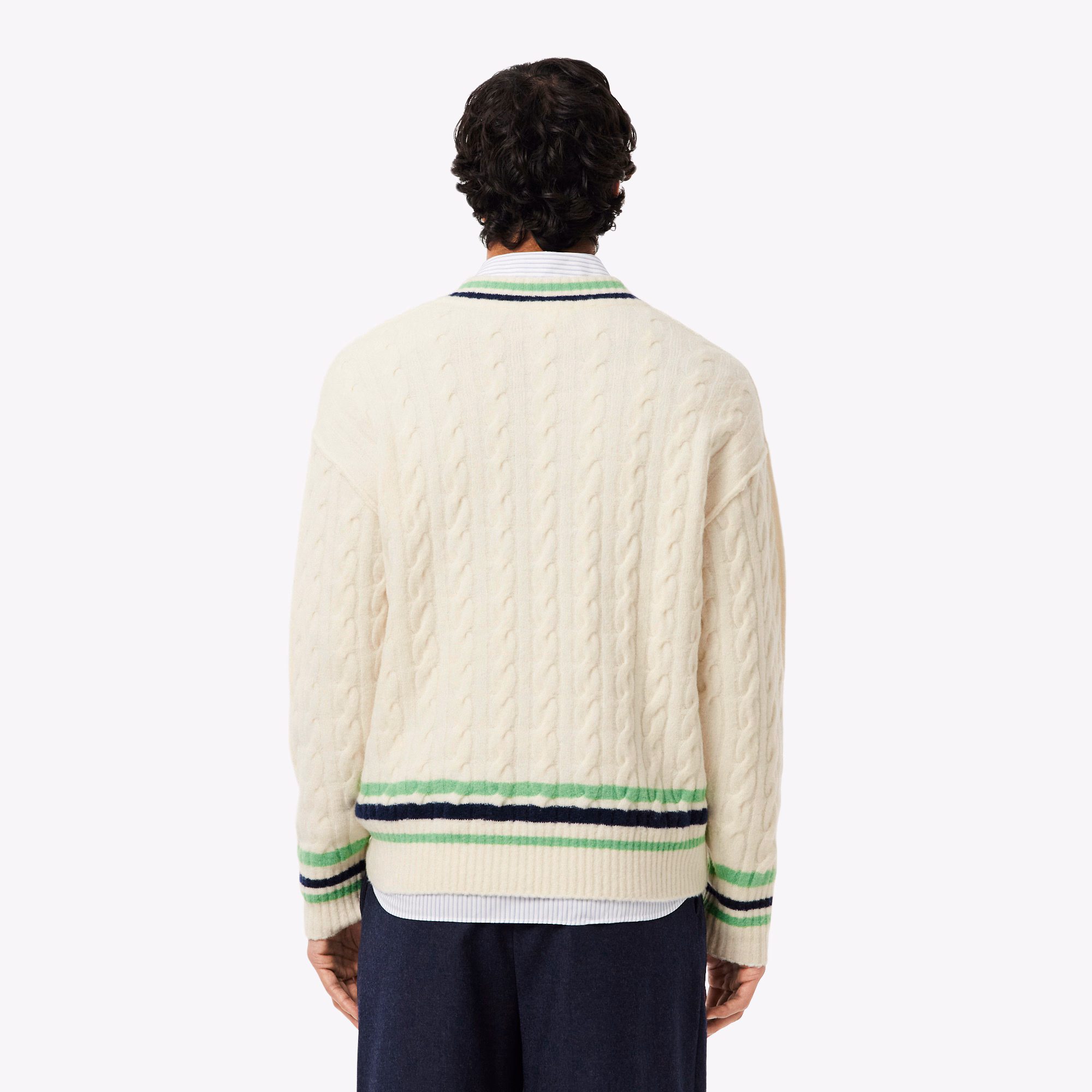 Men's V-Neck Cable Knit Wool Sweater